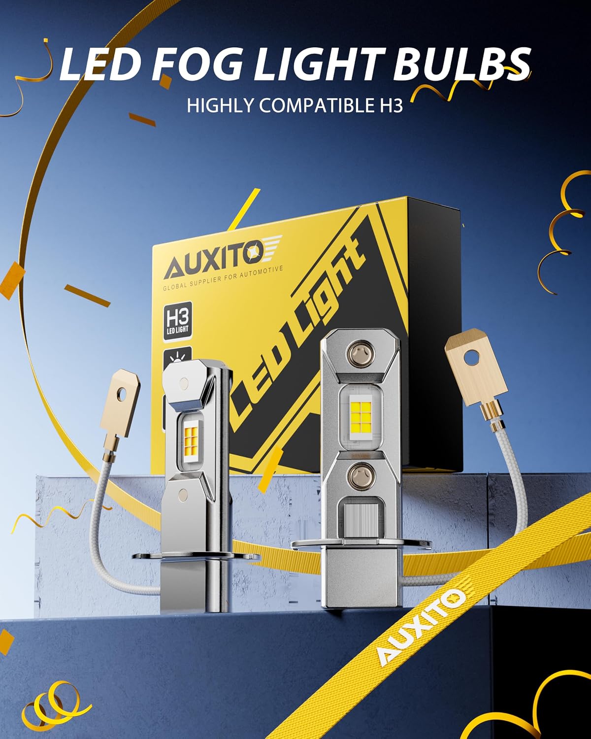 AUXITO H3 LED Fog Light Bulb, 50,000LM 6500K White H3ll H3 Led Bulb, 2PCS