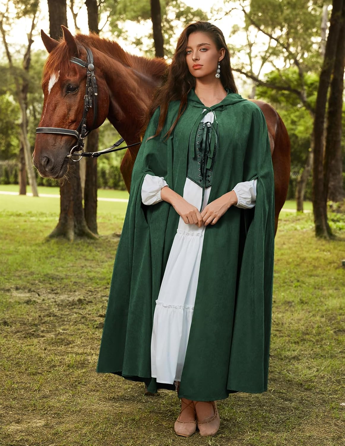 Scarlet Darkness Women Renaissance Hooded Cape Medieval Cloak Hobbit Halloween Costume - Image 8