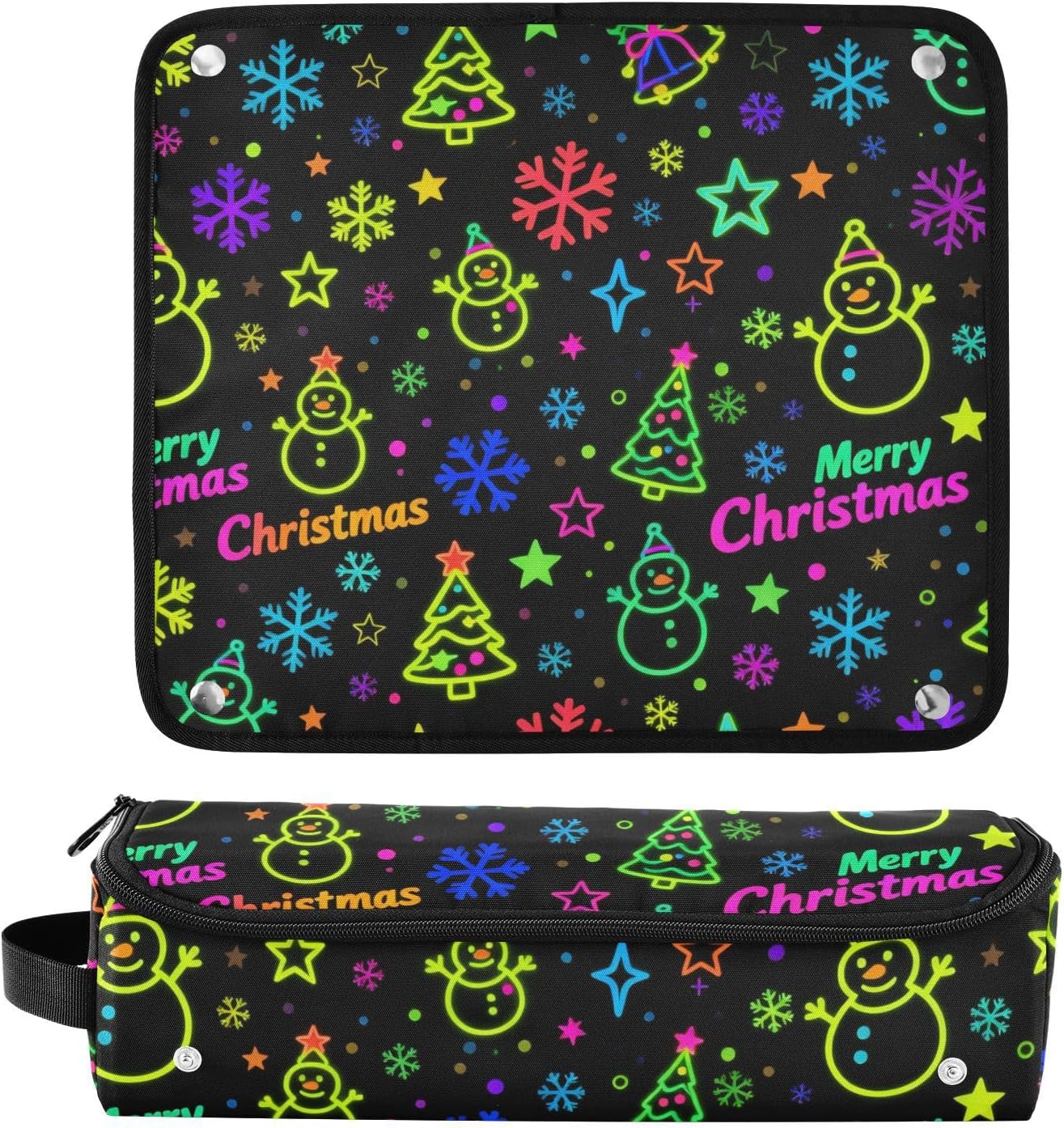 2 in 1 Hair Tools Organizer with Iron Mat Removable Hair Styling Accessories Organizer for Flat Iron Hot Tools and Haircare Accessories Christmas Snowman and Santa Rainbow Colorful Travel