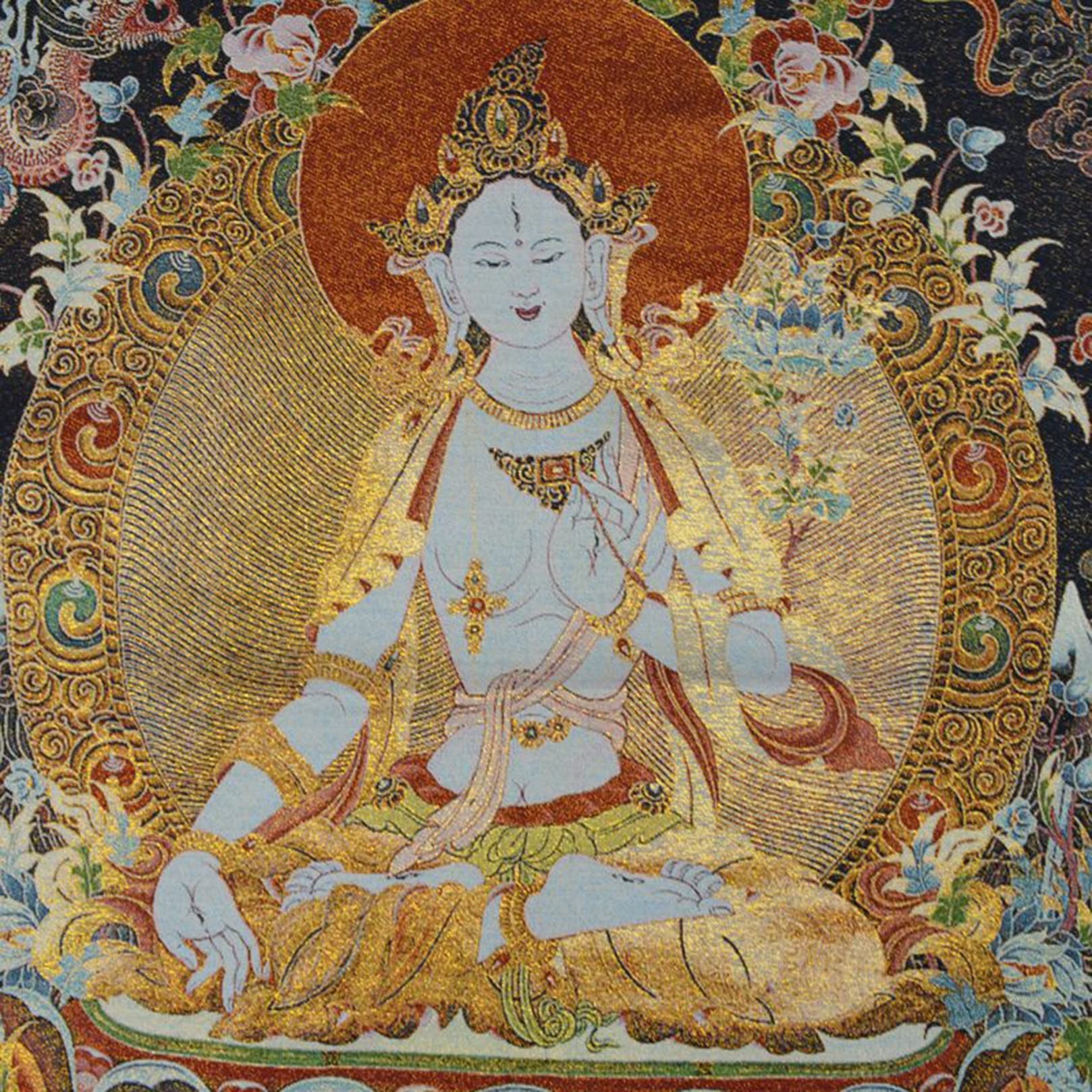 Thangka Dipinto Bianco Tara Buddha Buddista Thangka Broccato Wall Art Decor per La Decorazione della Camera da Letto Yoga (Size : 60x90cm(23x35inch))