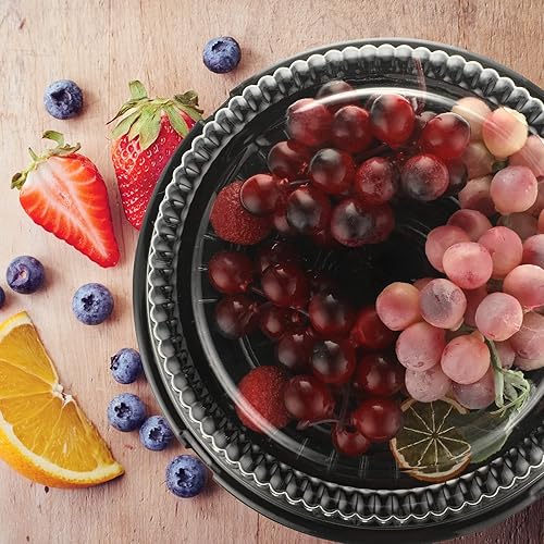 Miniatura 7 de Nuanchu 24 recipientes desechables de 8 pulgadas para pasteles con tapas, bandeja de plástico transparente con tapas transparentes, soporte redondo