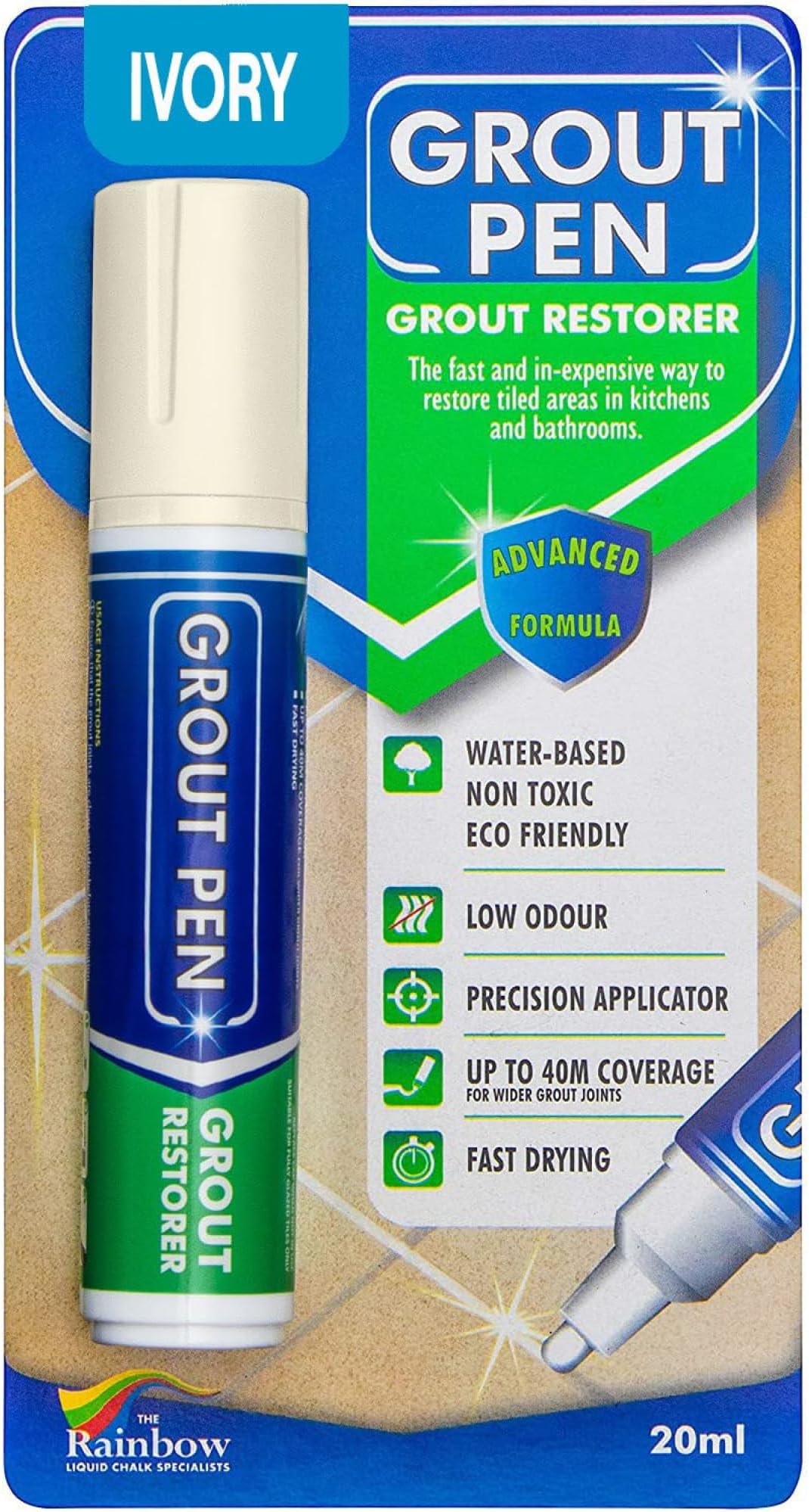 Grout Pen Ivory Tile Grout Paint Marker Restorer - Wide 15mm Tip (20ml)