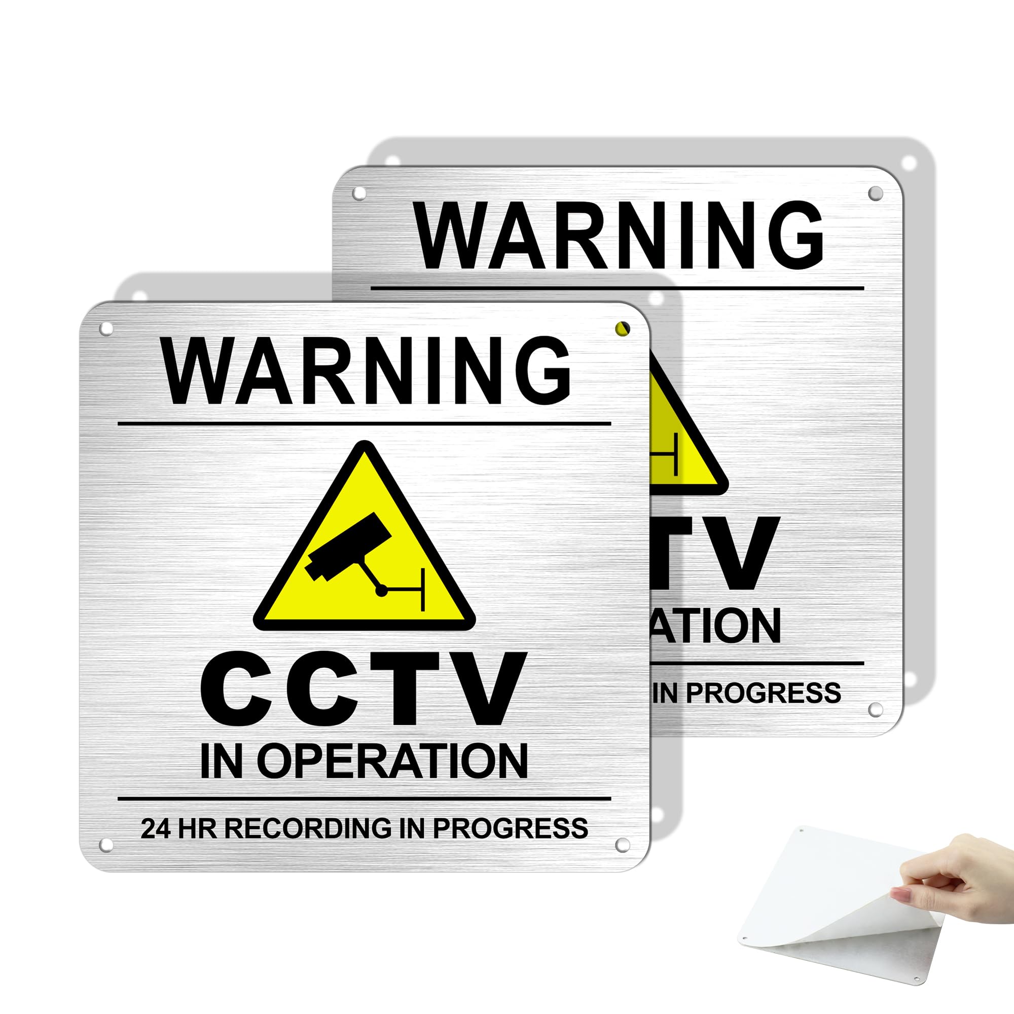 Hivia 15x15cm CCTV Warning Sign 2-Pack, CCTV in Operation, Aluminium Metal