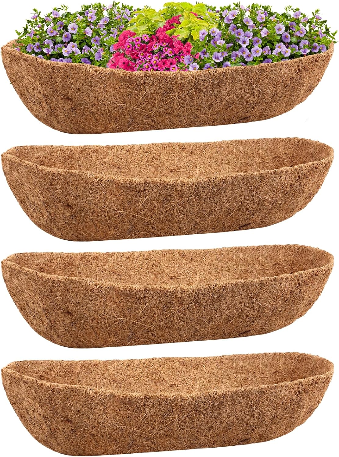 Riare 4 Pack 30 Inch Trough Coco Coir Liners for Planters