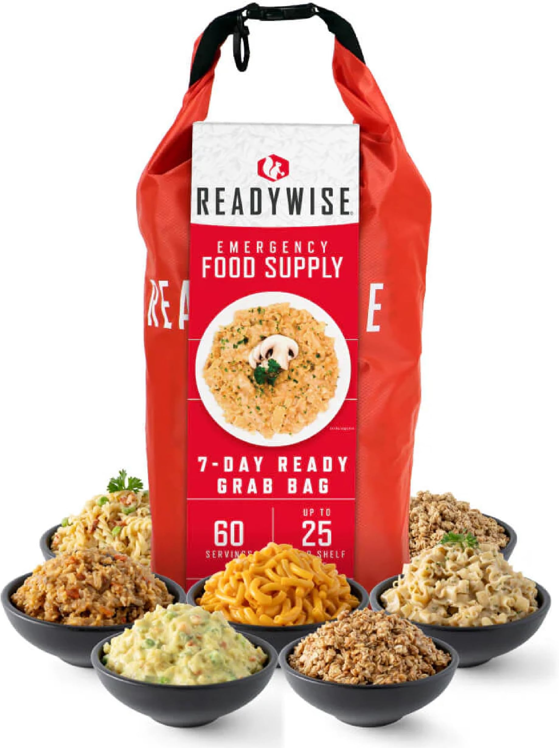 60 Servings, Breakfast, Lunch & Dinner, Grab & Go Dry Bag, Freeze-Dried, Up to 25 Years Shelf Life, Emergency Food