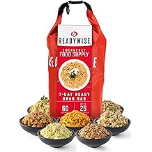 ReadyWise 7 Day Emergency Food Supply &ndash; 60 Servings Grab Bag, Camping Essentials, Freeze Dried Survival Food Kit &amp; Dehydrated Meals, Prepper Bug Out Bag &amp; Hurricane Supplies, up to 25 Year Shelf Life