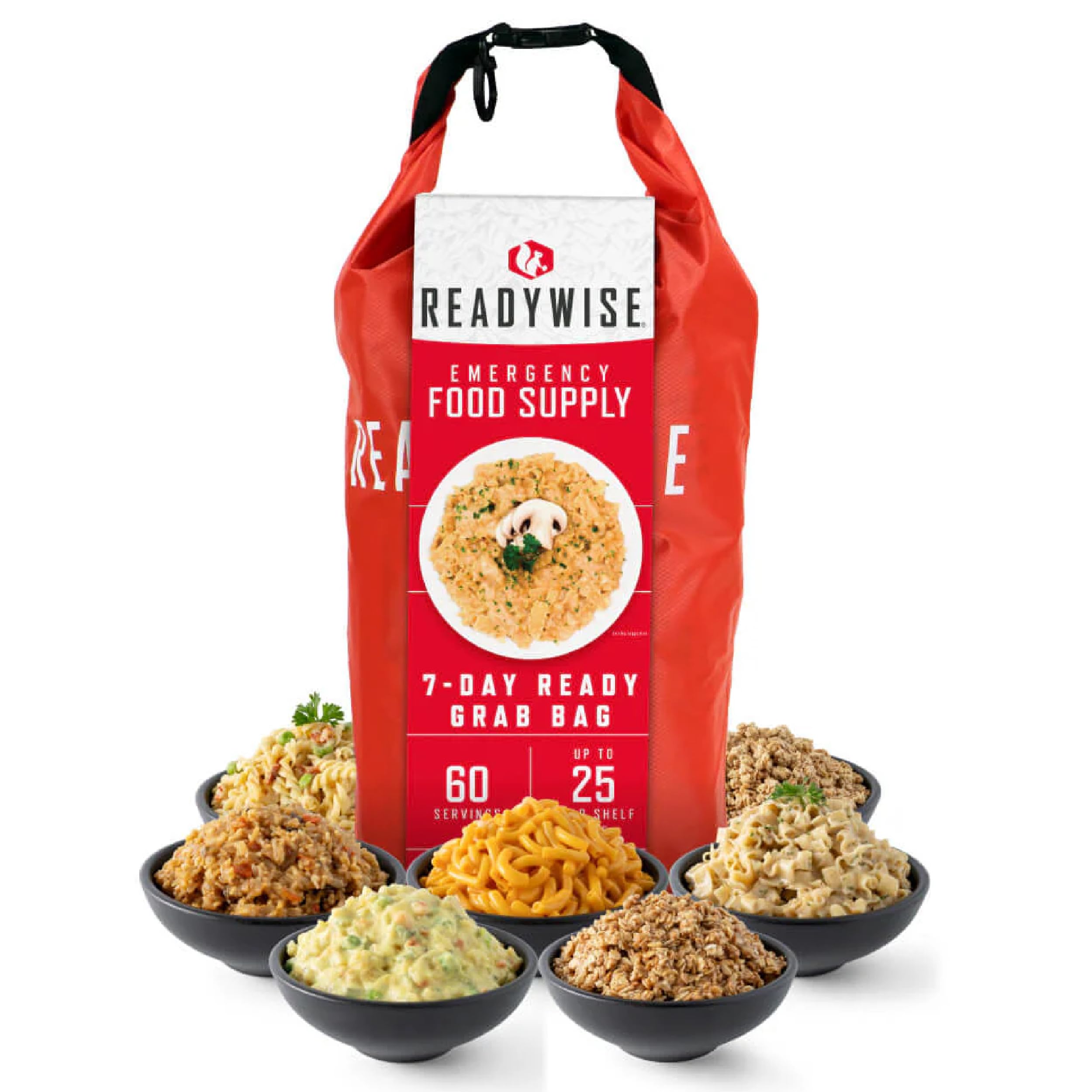 ReadyWise, 60 Servings, Breakfast, Lunch & Dinner, Grab & Go Dry-Bag, Freeze Dried, Up To 25 Years Shelf Life, Emergency Food, 7 Days For 1 Person, 1 Week Food