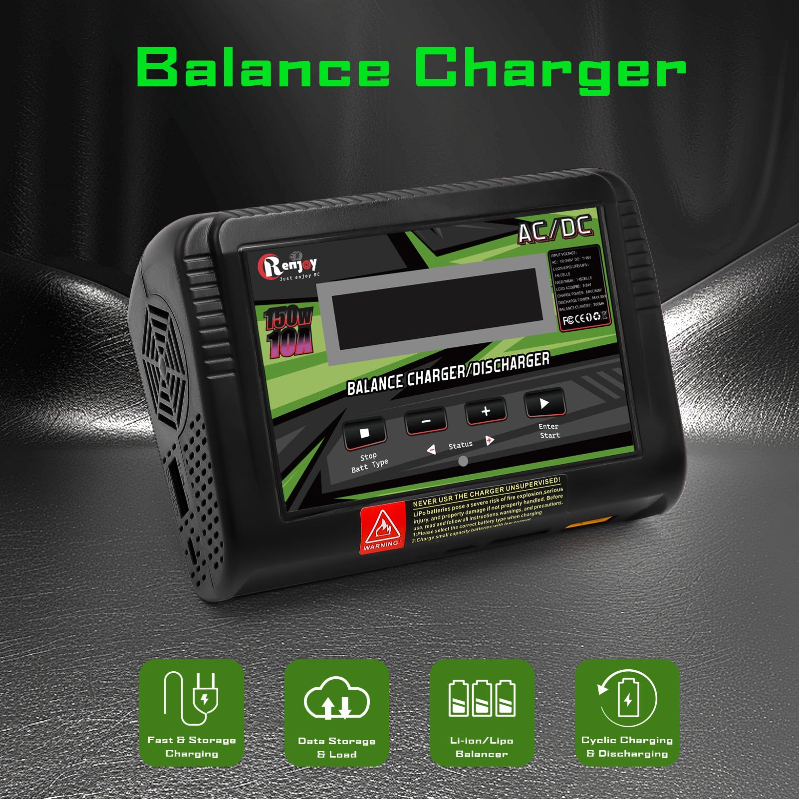 Cargador de batería Lipo 1S-6S, cargador de coche RC de 150 W, cargador Lipo de 10 A, cargador de equilibrio de carga rápida, cargador inteligente para batería LiPo/Li-ion/Life (1-6s) NiMH/NiCd
