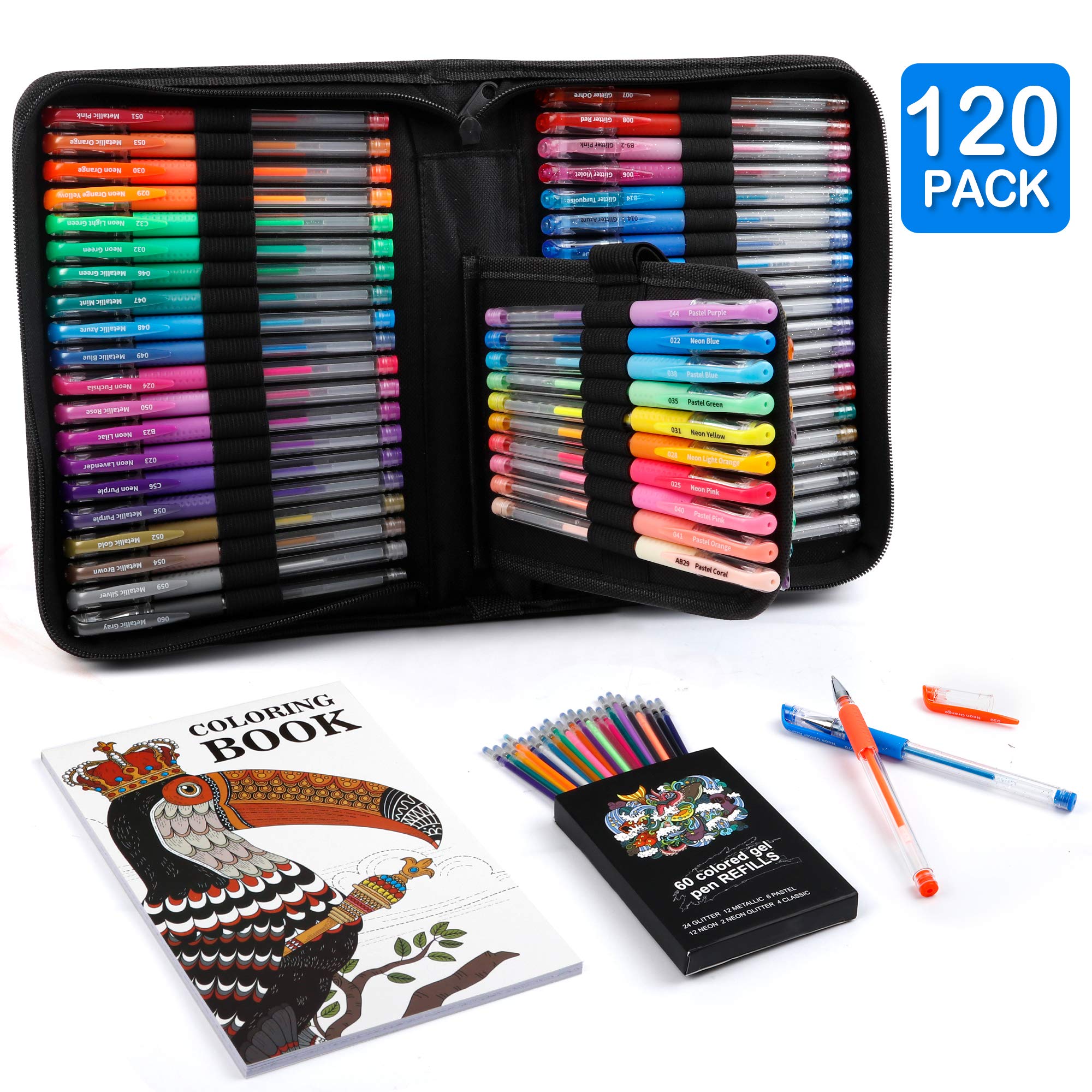 Gel Pens, Lelix 120 Pack Gel Pen Set, 60 Unique Colors with 60 Refills for Adults Coloring Books Drawing Doodling Crafts Scrapbooking Journaling