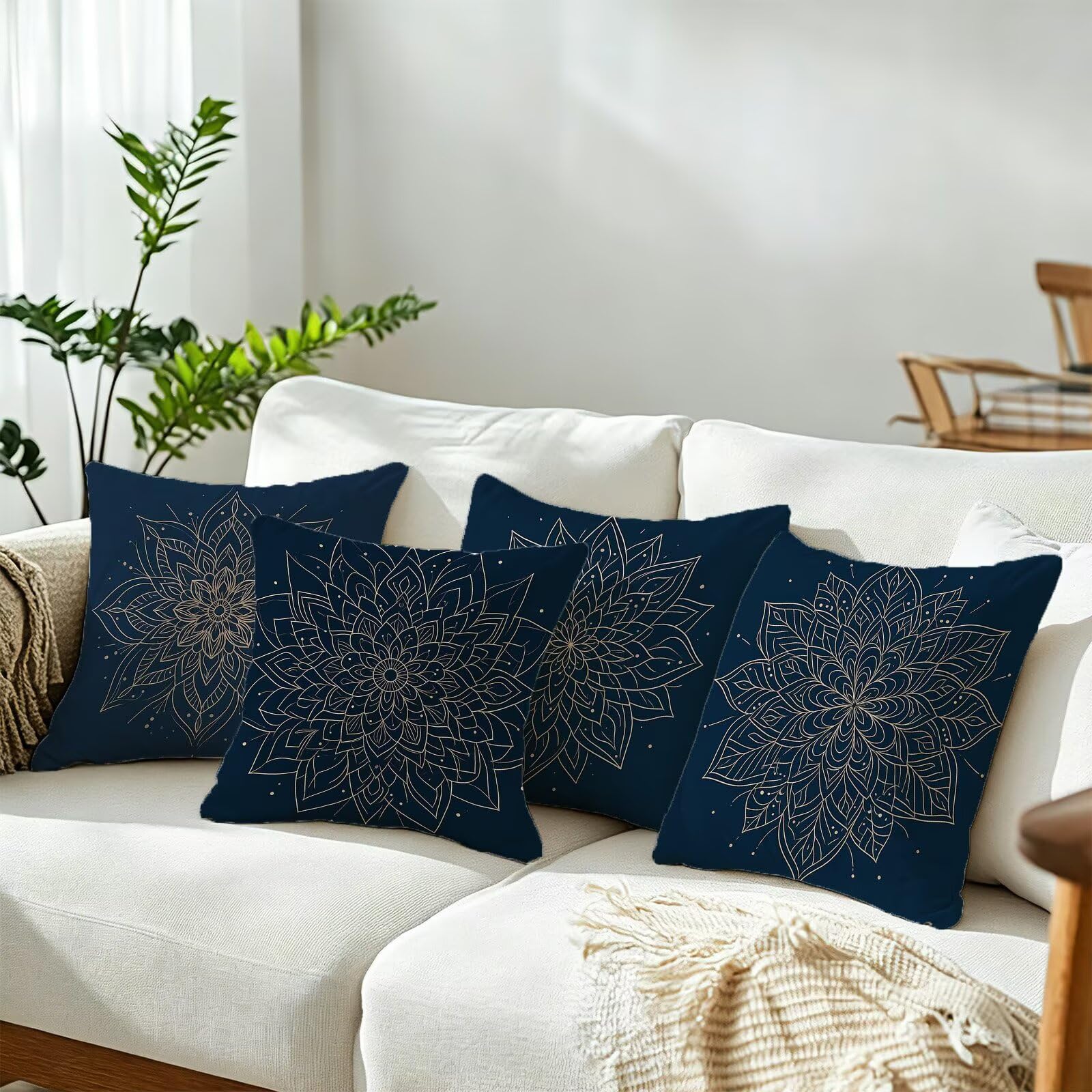 Blu Federe Cuscini Divano 40x40cm, Cuscini da Esterno Set de 4, Cod-234