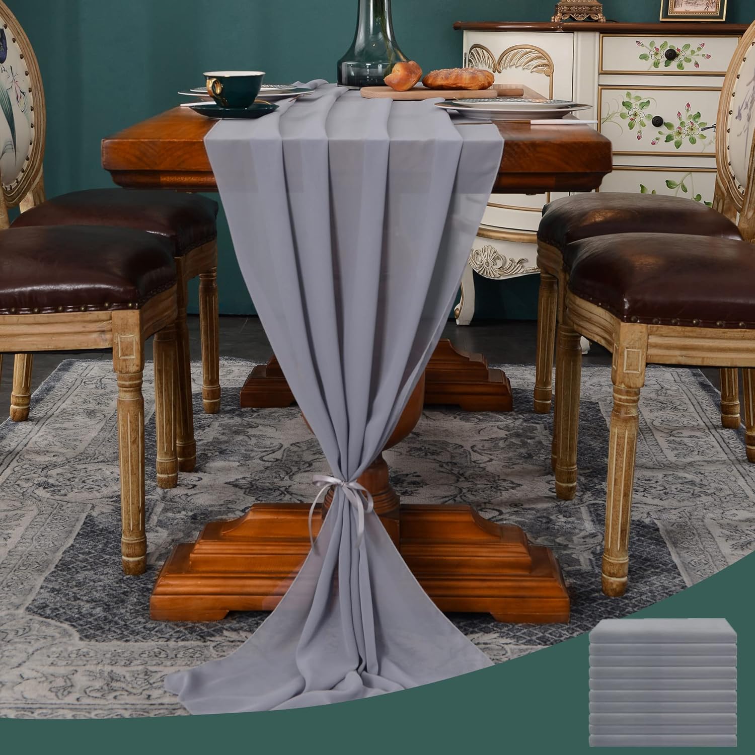 10Ft Chiffon Table Runner 29x122 Inches Charming Wedding Runner Sheer Bridal Shower Decorations, Birthday Party Decor-10 Pack,Light Gray