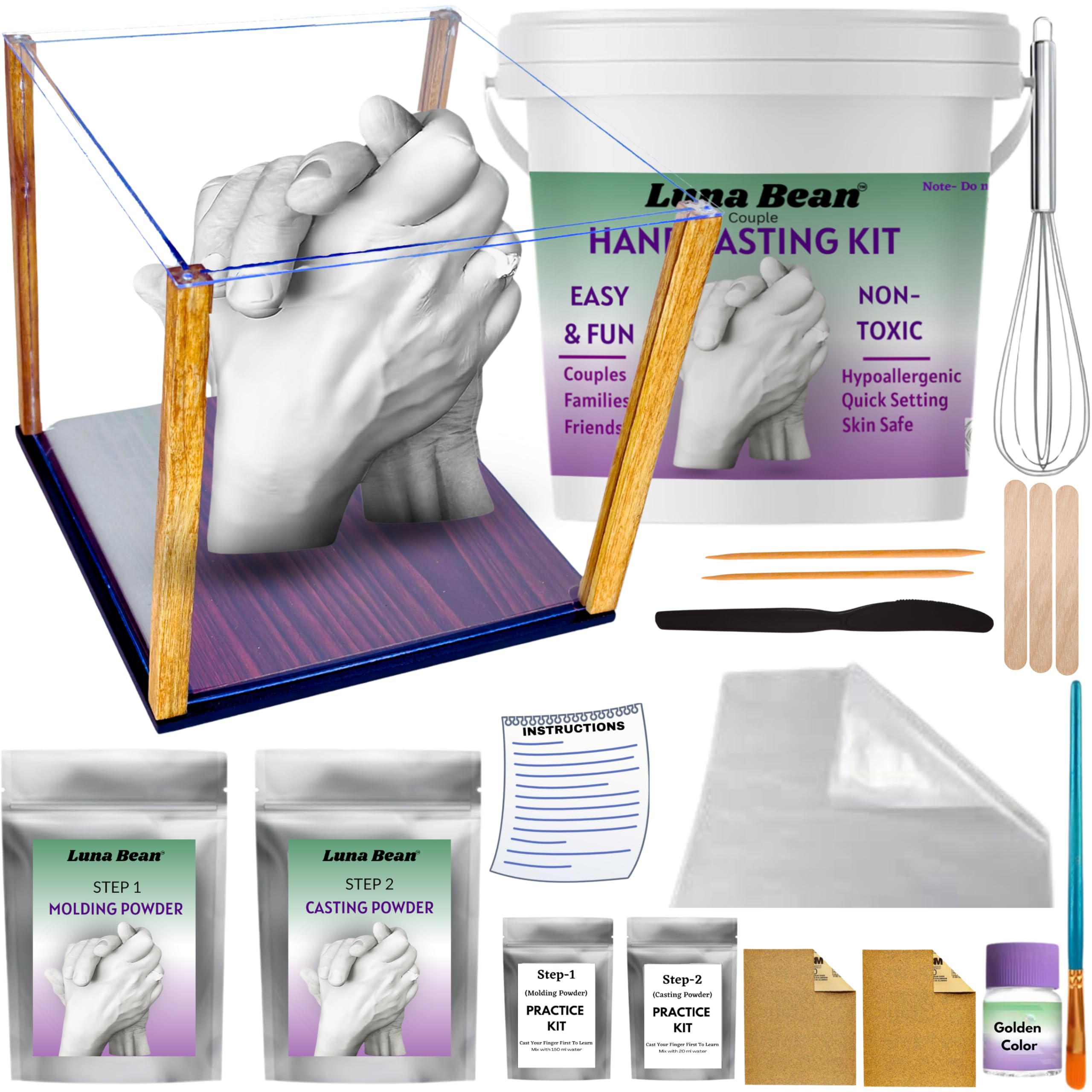 Luna Bean Hand Casting kit for Couples | Hand Casting kit | Hand Moulding, Statue, Hand Impression, Clay Mold kit for Couple molding Powder Casting Powder