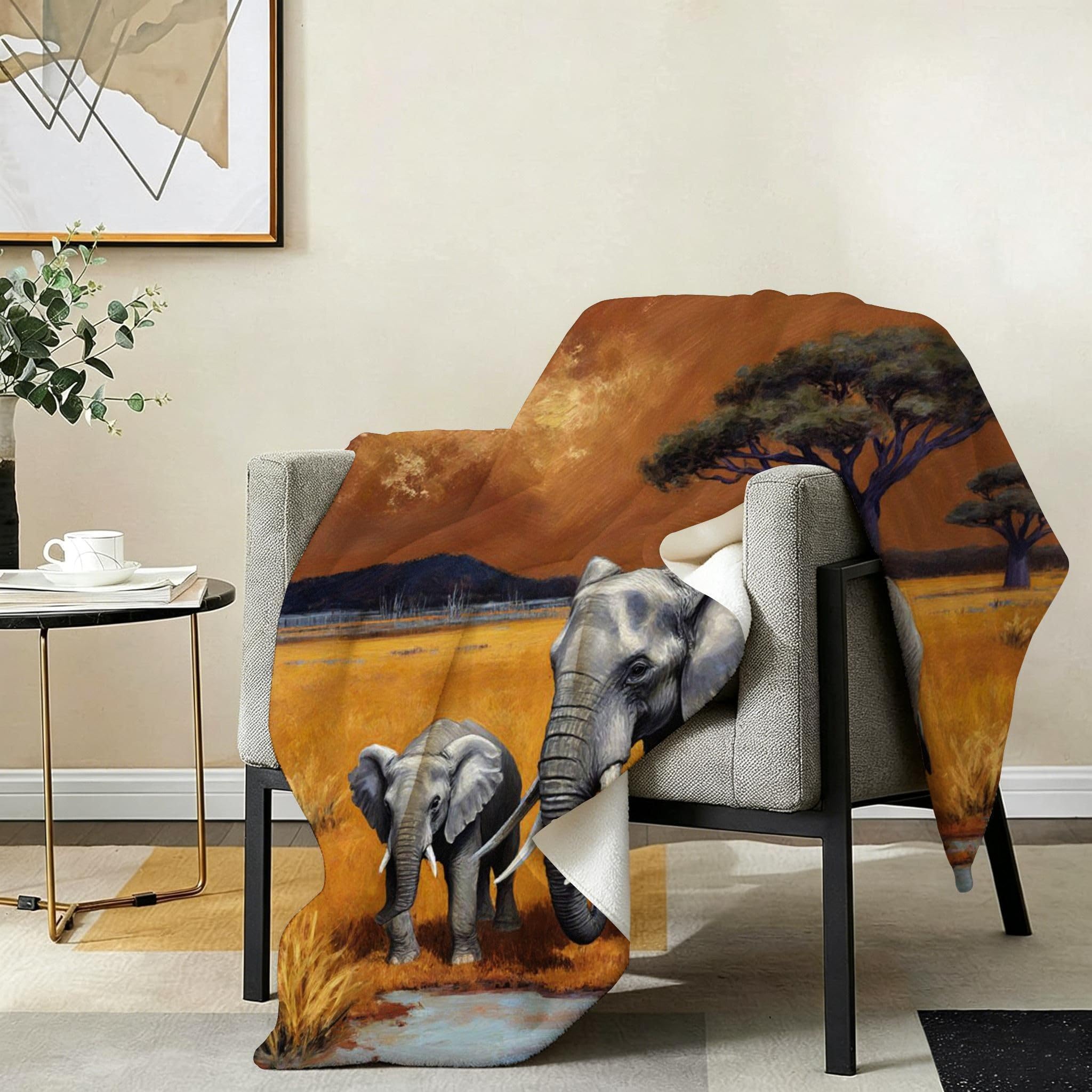 Manta Franela Sherpa 3D Elefante Marrón 240x260 para Cama 180-A242