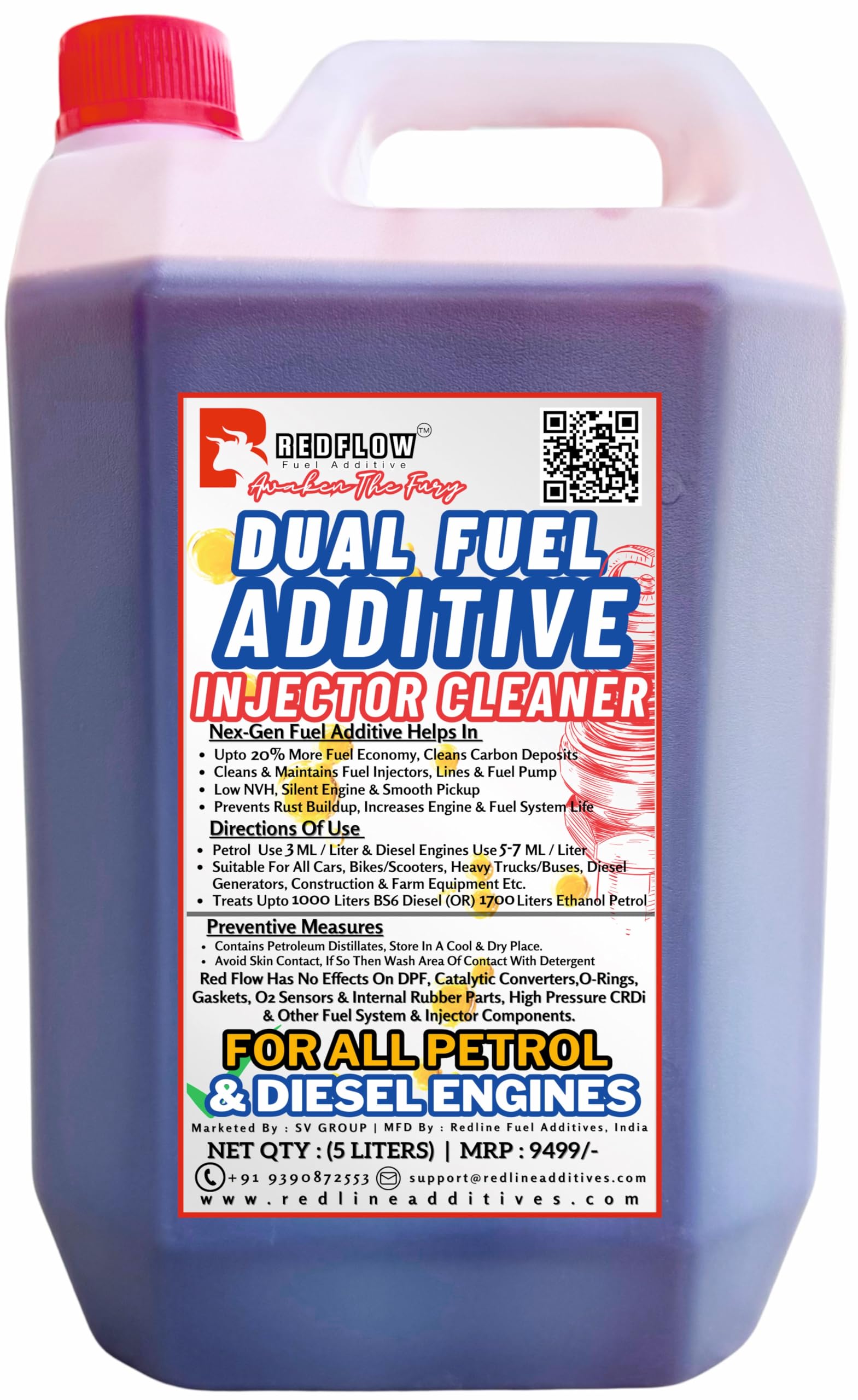 Red Flow Diesel Additive | Injector Cleaner (5 Liters). Treats