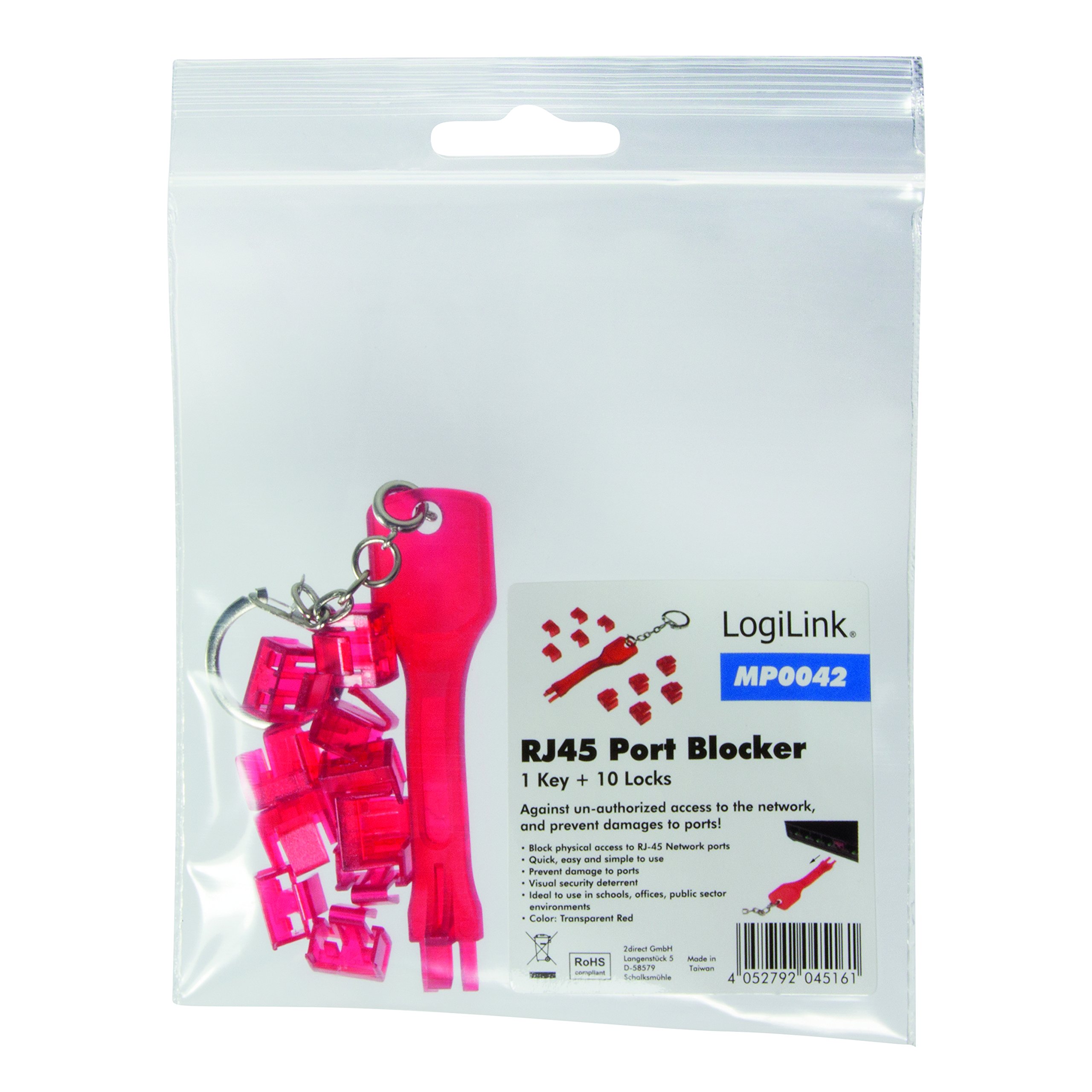 Logilink RJ45 1 Port x et 10 x Serrures 1x Schlüssel, 10x Schlösser Rot