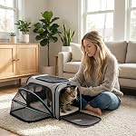 JUNAI Expandable Pet Carrier Large Size 45*28*28cm/17.7*11*11in, Airline Approved Soft-Sided Travel Carrier with Expandable Sides, Removable Fleece Pad, Breathable Mesh & Safety Leash.Travel/Camping