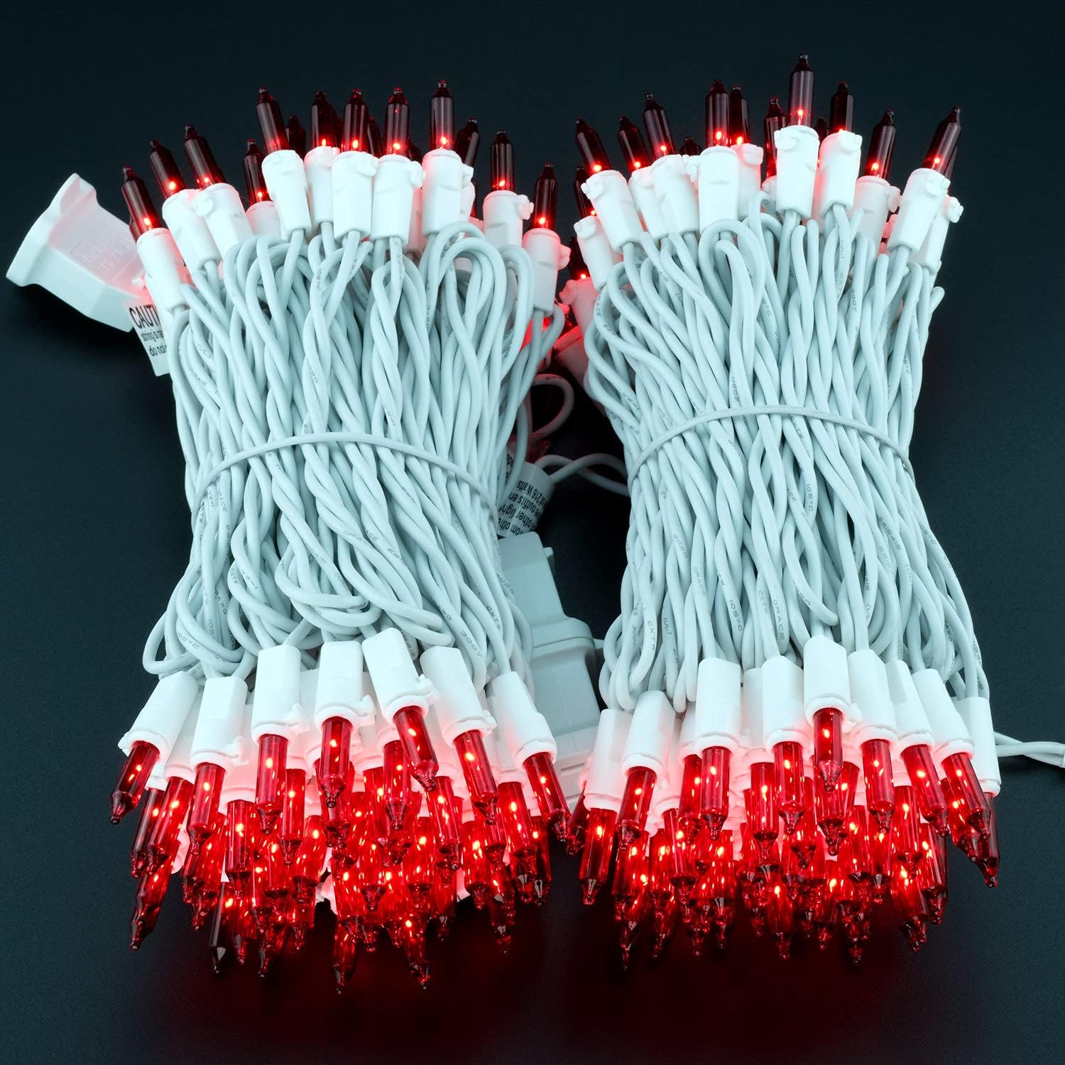 YULETIME 200 Red Christmas Lights, Pack of 2 Sets 33 Feet 100 Count UL Certified Incandescent String Lights (Red - White Wire) - Image 2