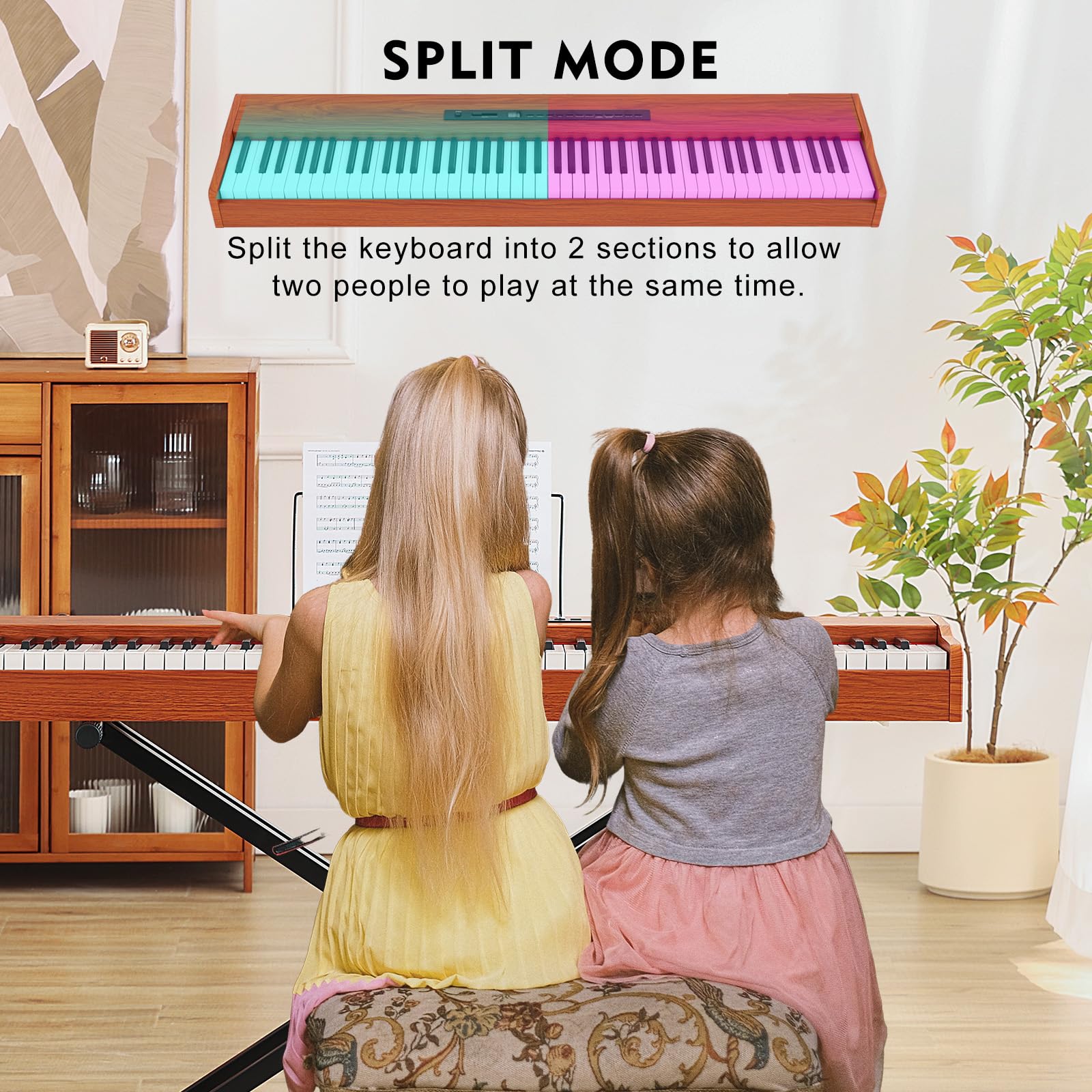 MUSTAR Digital Piano 88 Key Semi Weighted for Beginners, 88 Key Weighted Keyboard Piano with Stand, Full Size Electric Piano Keyboard 88 Keys, Build-in Speakers, Sustain Pedal (Brown)