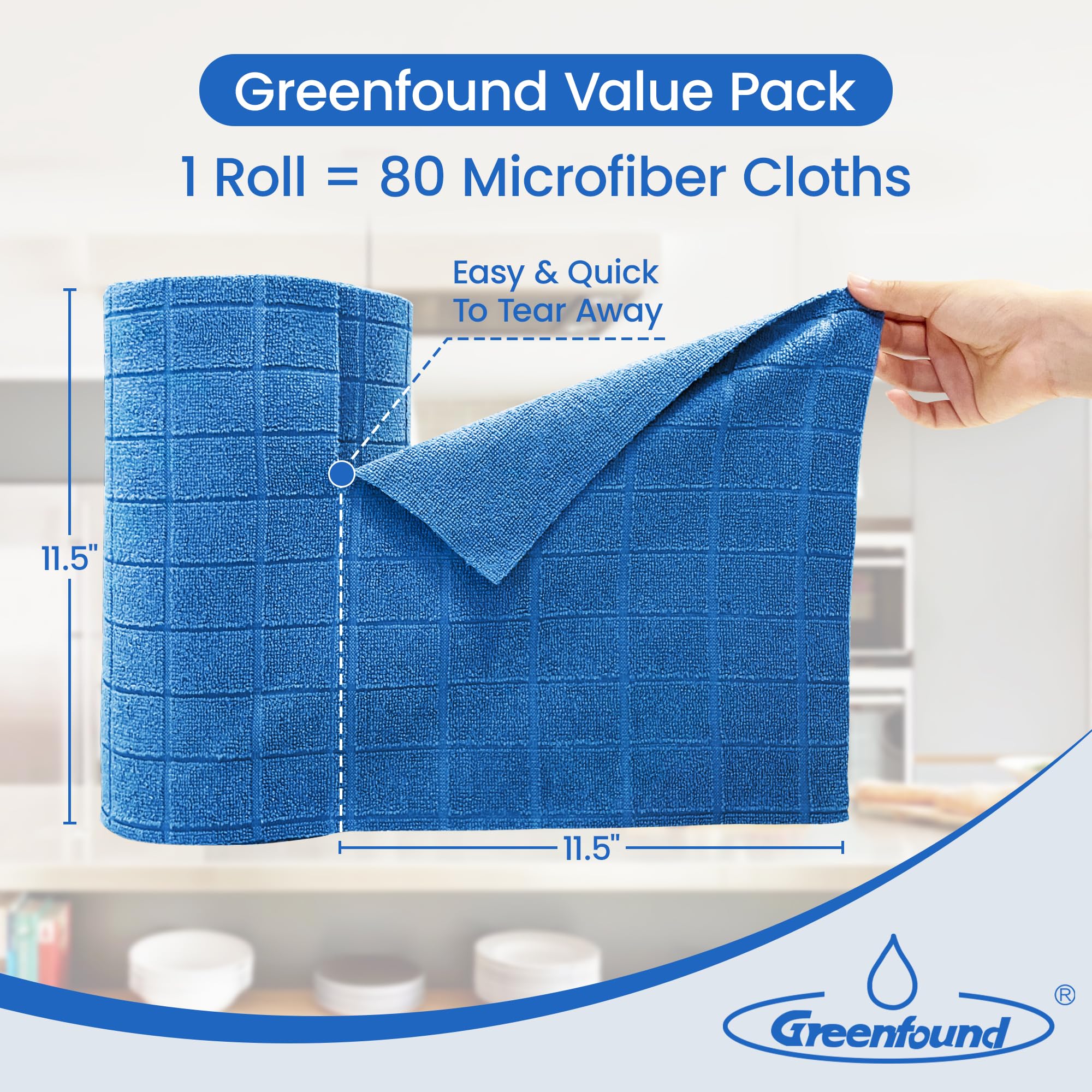 Greenfound Confezione da 80 panni in microfibra per la pulizia, asciugamani in microfibra a strappo, riutilizzabili e lavabili, super assorbenti, senza pelucchi, per la casa, la cucina, le finestre,