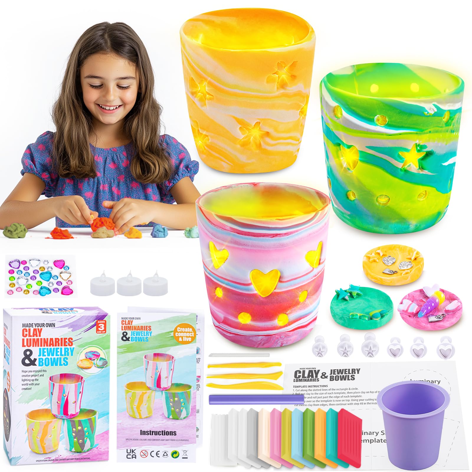 FGZU Kit Lampade D'argilla Fai Da Te, Regalo Bambina 6 7 8 9 10 11 12 Anni, Lavoretti Creativi per Bambini, DIY Kit Creativo Il Tempo Libero per Adulti e Bambini
