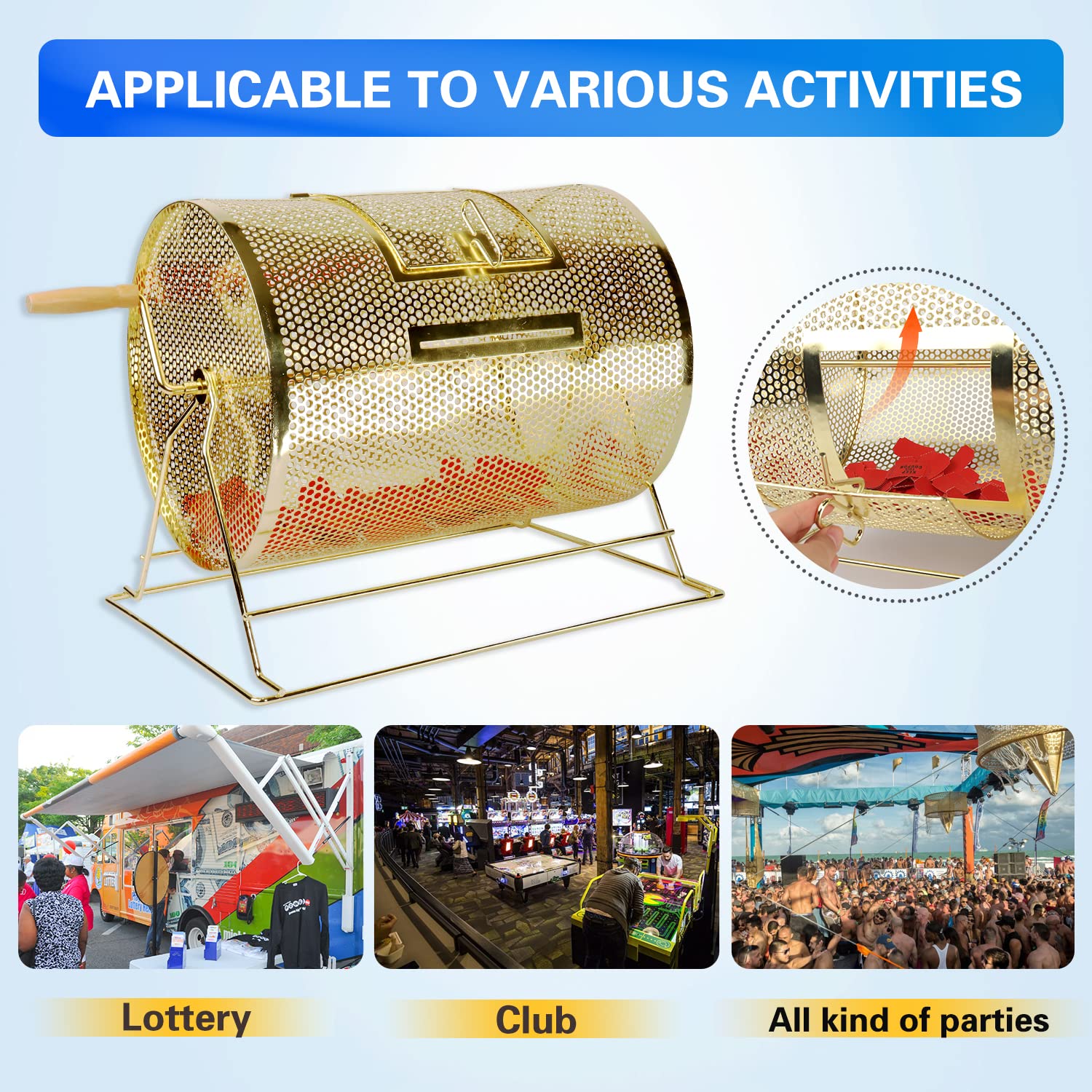 GSE Raffle Drum, Professional Brass Raffle Ticket Spinning Cage with Large Capacity Holds 5000 Tickets, Raffle Balls (Available in Small, Medium, Large & X-Large (Medium - Holds 5,000 Tickets)