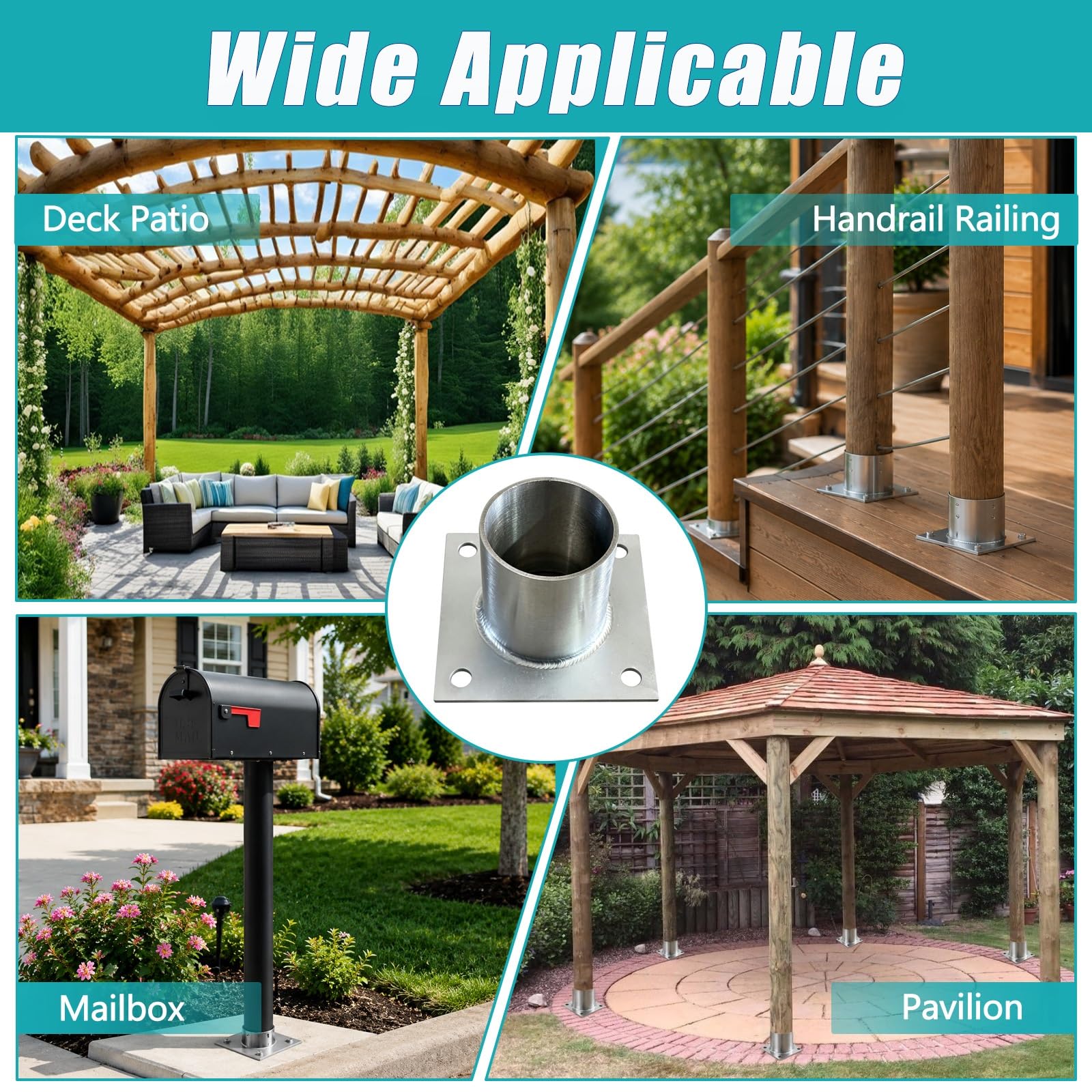 2 Pack Brida poste tubo redondo valla con kit tornillos | Hormigón de soporte poste inoxidable barandillas exteriores/luz columna/proyectos arquitectónicos(Dia 60mm/2.4")