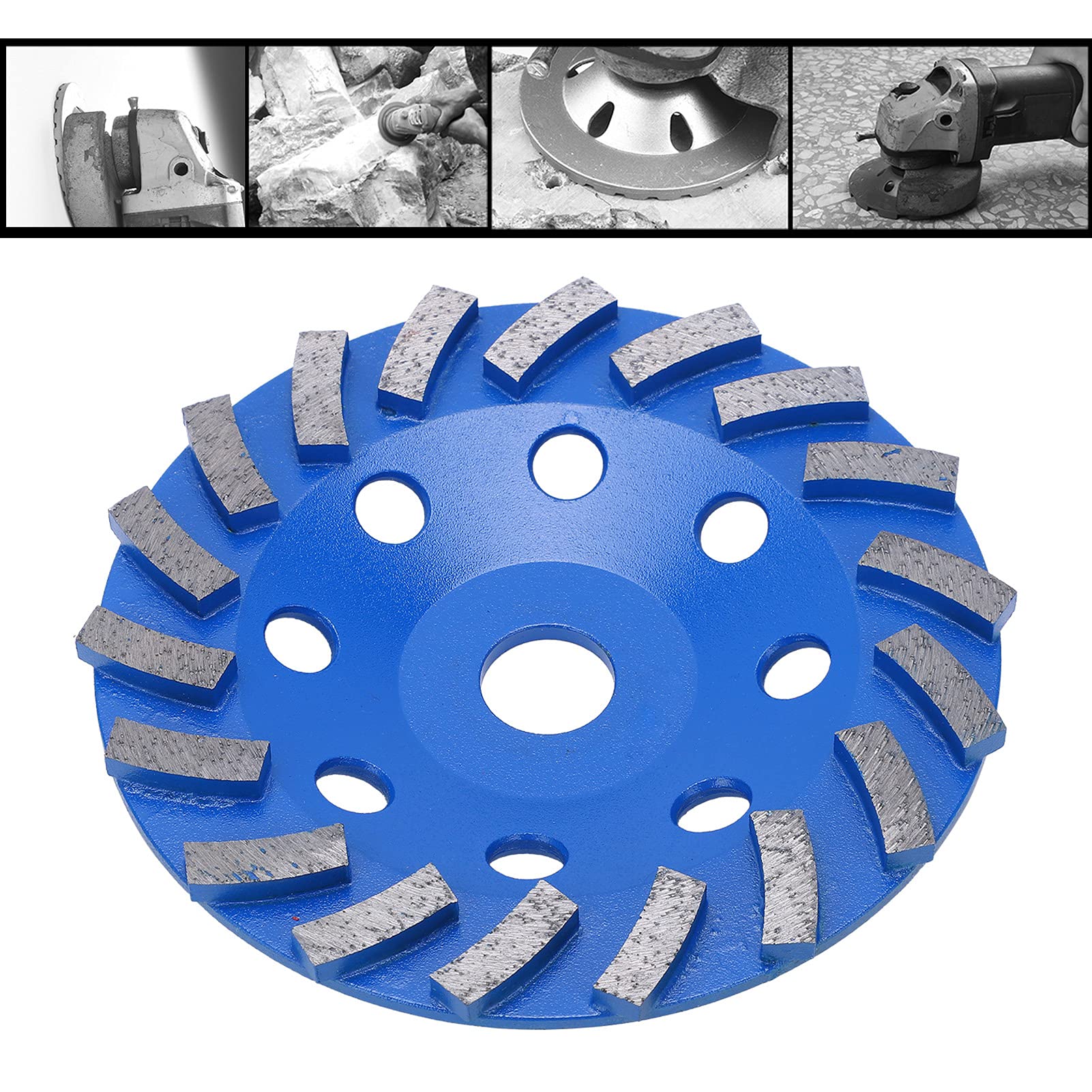 Disco abrasivo de 150 mm, 18 dientes, azul, de alta resistencia para amoladoras angulares, cuerpo de acero duradero, ideal para lijar hormigón, piedra y cemento en la construcción.