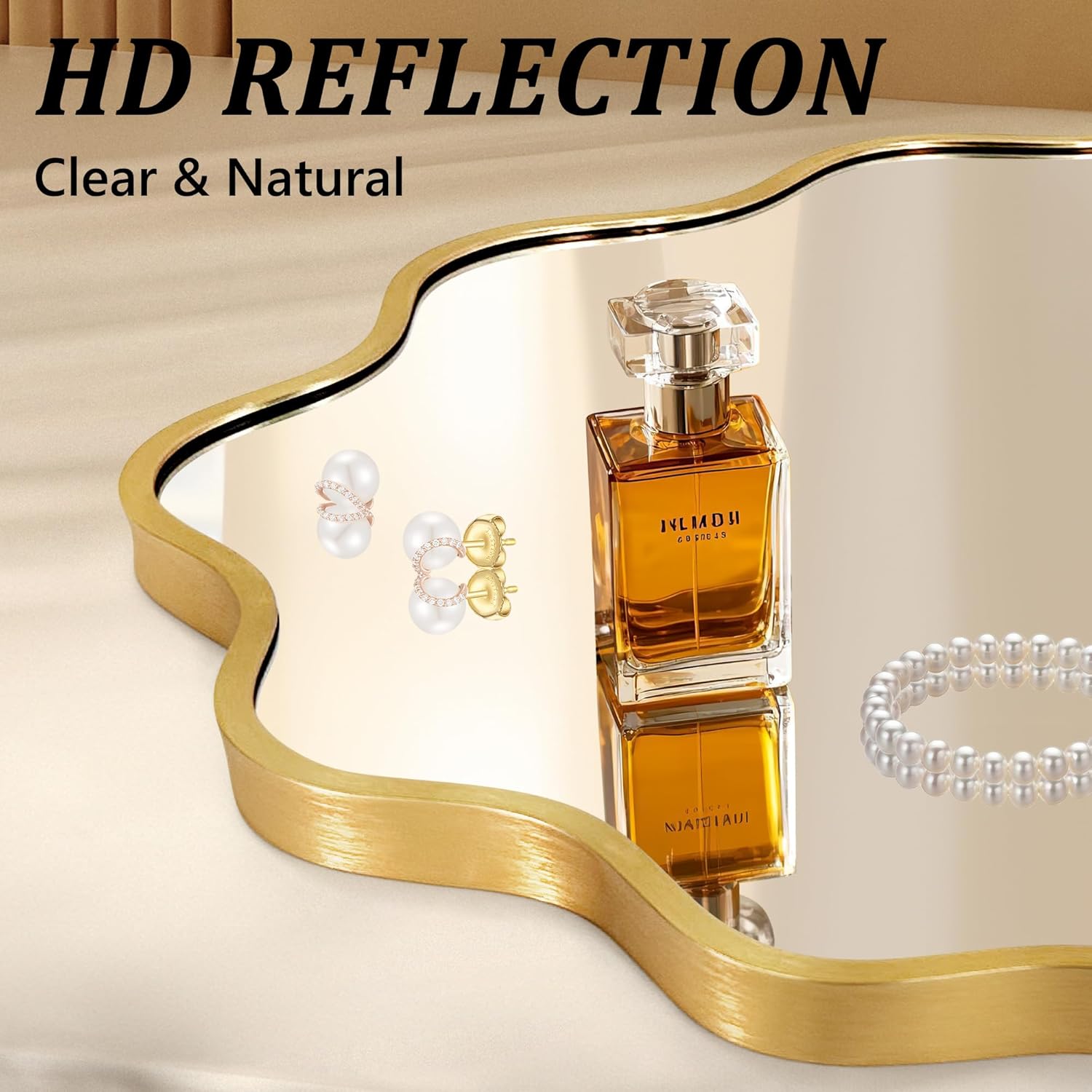 Oval Wavy Wall Mirror -Irregular Wall Mirror with Gold Asymmetrical Aluminum Alloy Frame,22"x30" Decorative Wall Mirrors for Bathroom, Bedroom, Living Room, Dining Room，Entryway