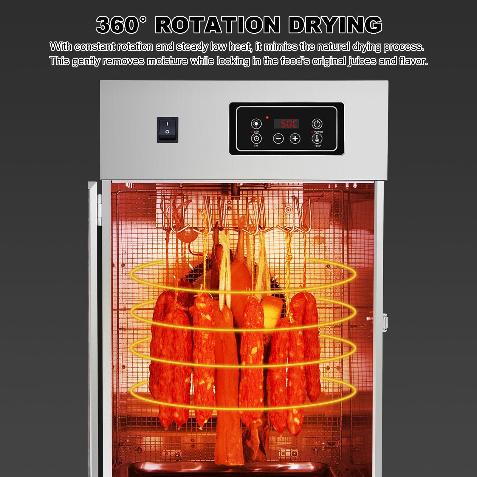 Disidratatore per Carne essiccato Uniforme a 360° per Carne secca, disidratatore Professionale per Carne da 800 W con Timer Digitale e Controllo della Temperatura, Grande capacità di 15 kg