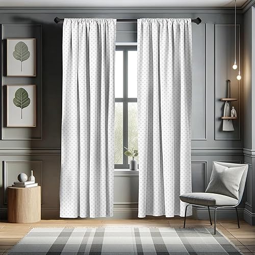 Miniatura 5 de Ambesonne Cortinas grises para ventana, pequeños lunares sobre fondo blanco, estilo retro, patrón tradicional pastel, decoración ligera, juego de 2