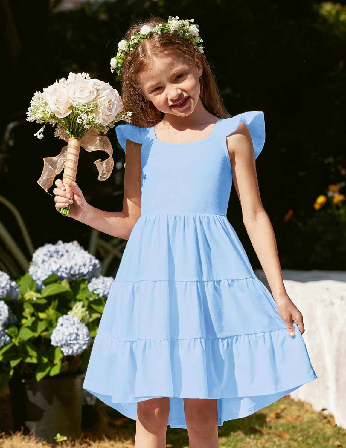 Arshiner Toddler Dress Little Girls Summer Cotton Backless High Low Hem Beach Casual Sundress with Pockets - Image 2