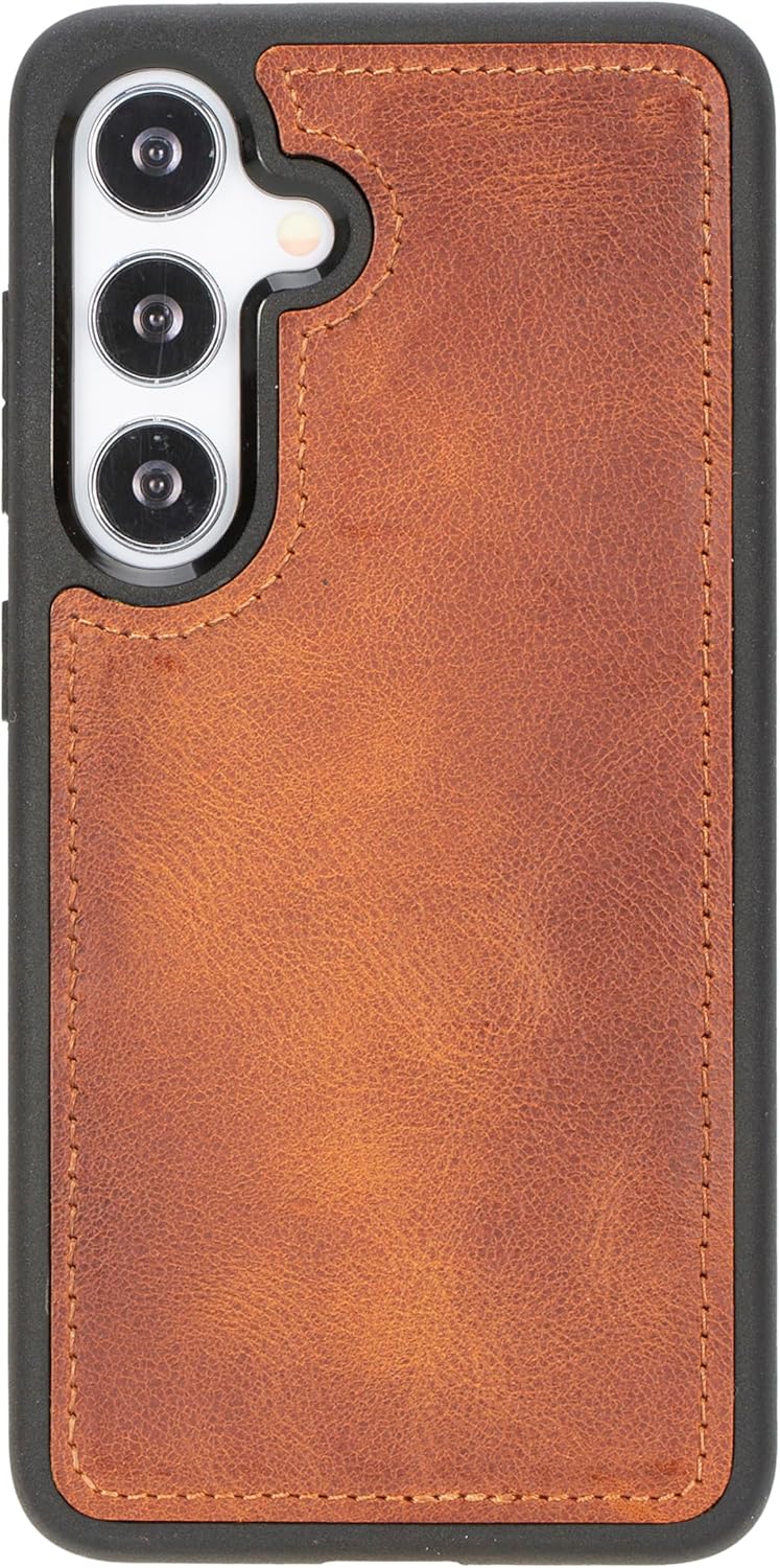 Bayelon Genuine Leather Wallet Case Compatible with Galaxy S24 Ultra, Tri-fold Flip Cover with Card Holder and RFID Protection (Vintage Brown)