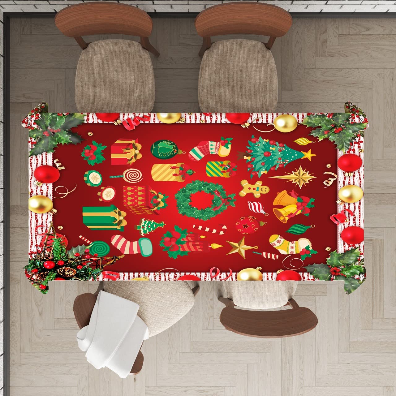 PRISCILLA Christmas Heavy Velvet Sparkle Table Cloth | Christmas Tablecloth Printed Xmas Table Cloth & Snowflake | Tablecloths for Party Picnic Indoor Home Dining/Kitchen. 40x60 Inch. (Design 5)