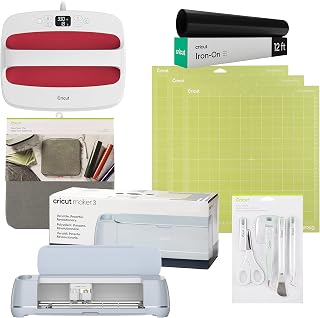 Cricut Maker 3 & Digital Content Library (30 Images) + Iron-On Starter Bundle, Includes 5-Piece Tool Set, EasyPress 2 Heat Press, EasyPress Mat, Standard Grip Machine Mats, & Iron-On Vinyl Roll