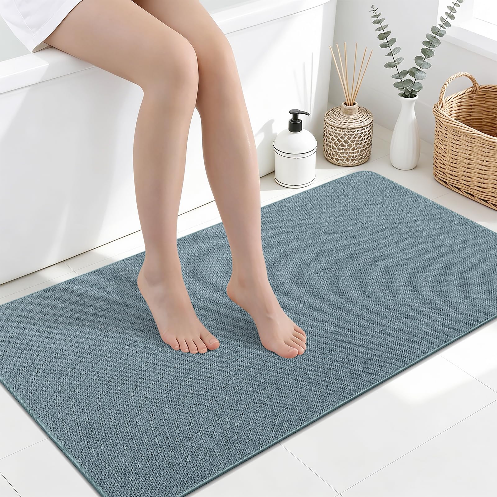 Smiry Ultra Thin Bath Mat 44x24, Non Slip Rubber Washable Bathroom Rugs