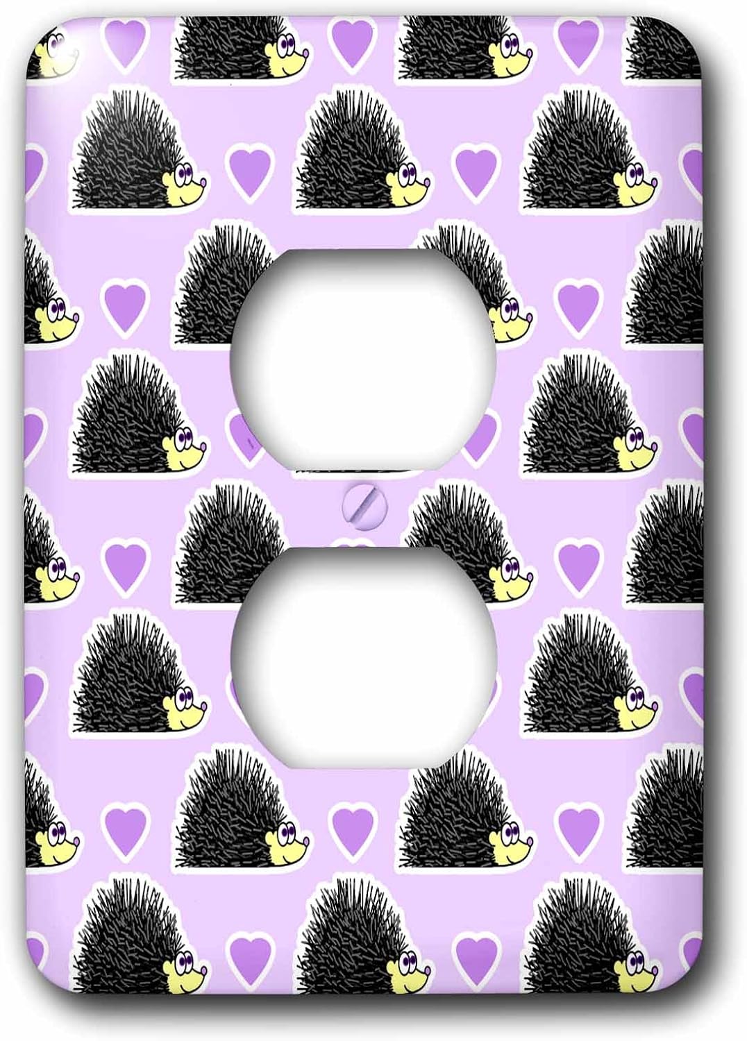 3dRose lsp_165853_6 Cute Hedgehog and Hearts Purple Print 2 Plug Outlet Cover