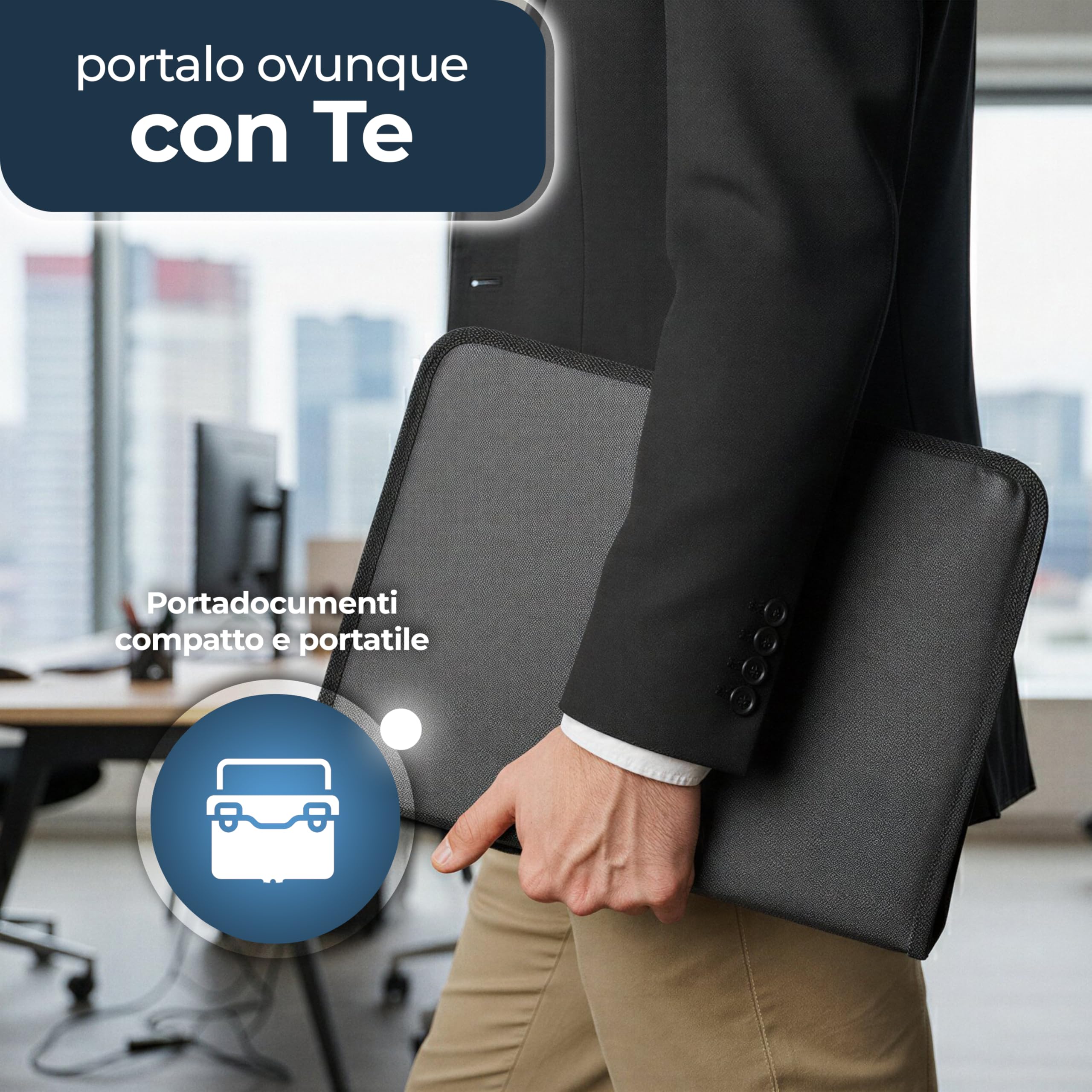 Cartella Portadocumenti in Eco Pelle Nera Porta Documenti A4 12 Slot Carte Organizer Ufficio Viaggio 36x26x5 cm