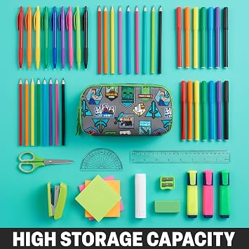 Minecraft Pencil Cases with Compartments, Large Capacity Boys Girls Pencil Pen Cases, Lightweight Portable Kids Pen Pouch, School Work Stationary Supplies, Gamer Gifts (Green/Multi Minecraft)