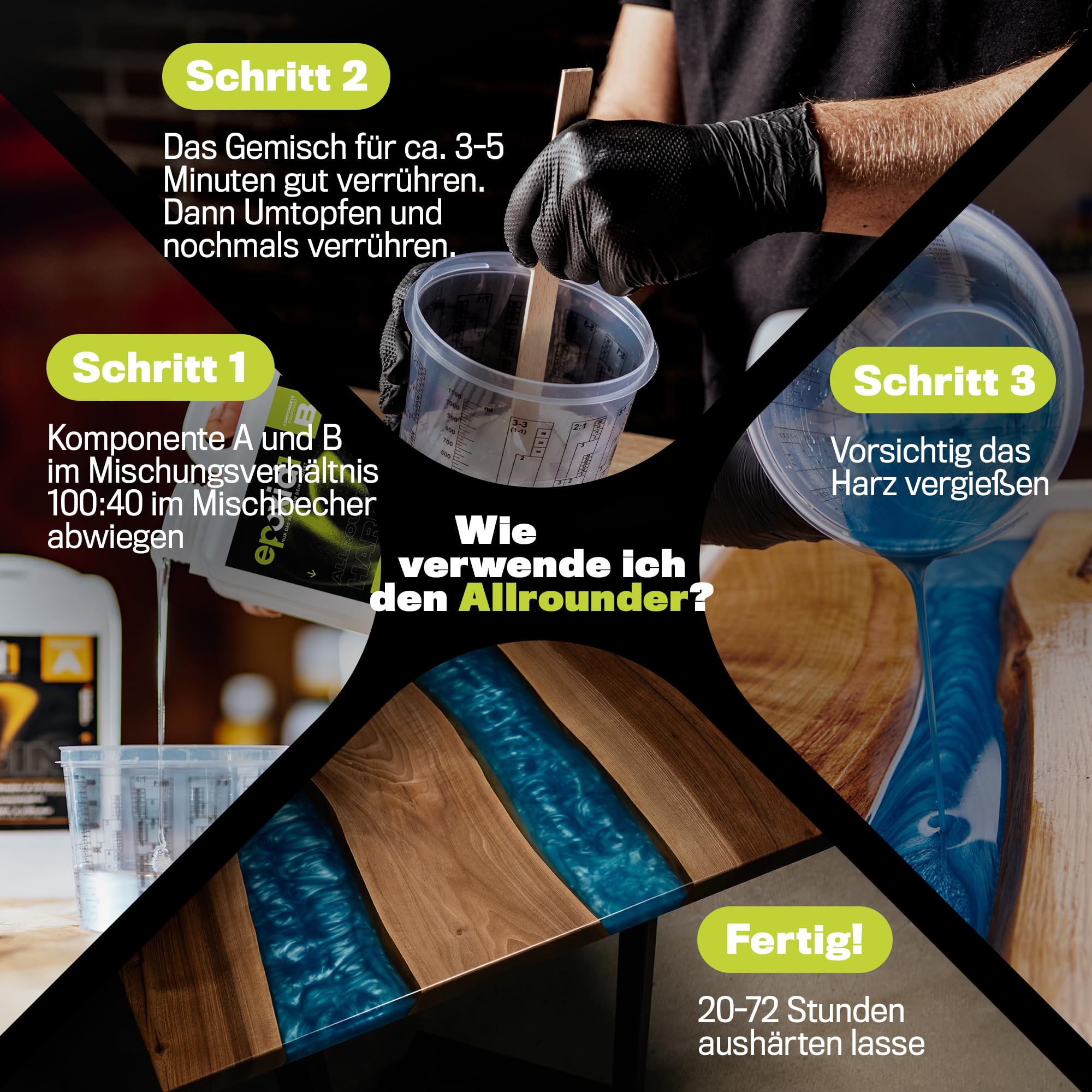 Epoxidharz mit Härter 4,2kg Set | glasklar & blasenfrei | ideal zum Gießen von Rivertable und anderen Volumenverguss bis 5cm | Für Anfänger & Profis | Premium Qualität