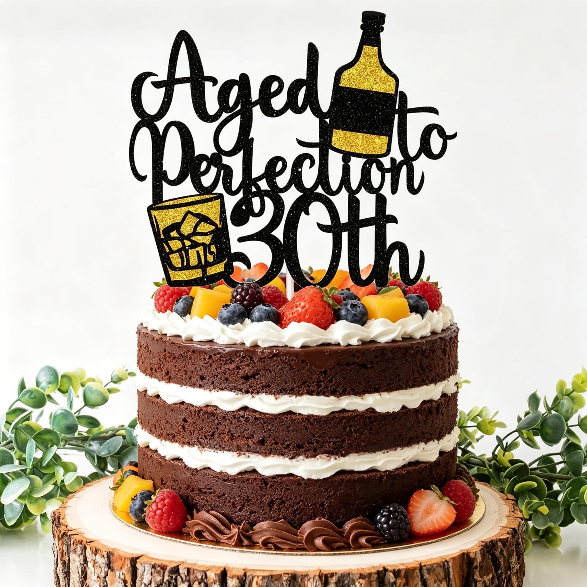 Muiltvoe 30th Birthday Cake Topper, Black and Gold Thirty Cake Decorations with Beer Pattern, 14.7cm x 12.5cm Paper Topper for 30th Birthday Party Supplies for Men Women