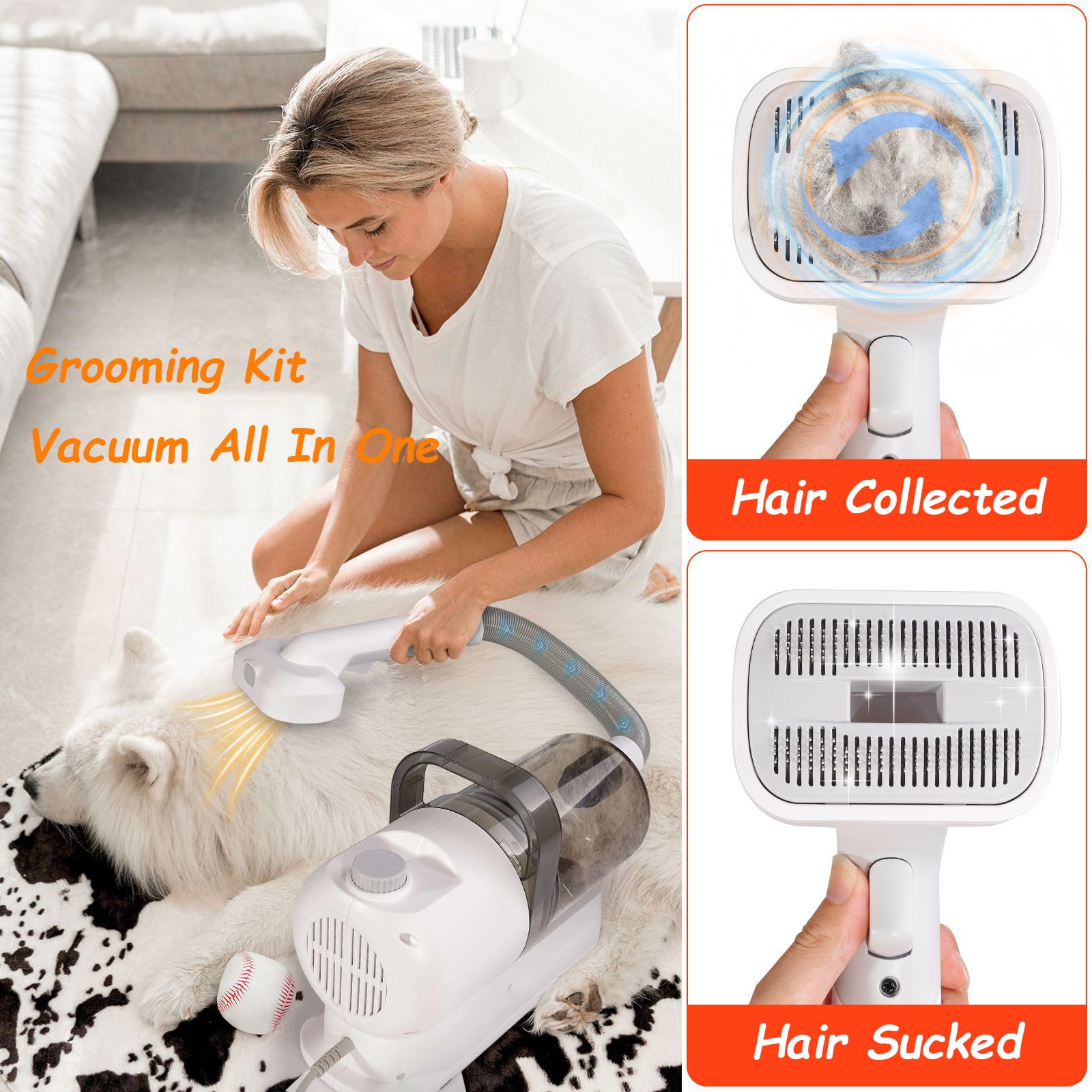 Kit De Aseo para Perros con Aspiradora,Aspiradora 2 En 1 Pelo Mascotas,10000pa,Elimina El 99% del Pelo,Bajo Nivel Ruido,Cortapelos Y Gatos,Ideal Cuidado Casa La Muda(White)