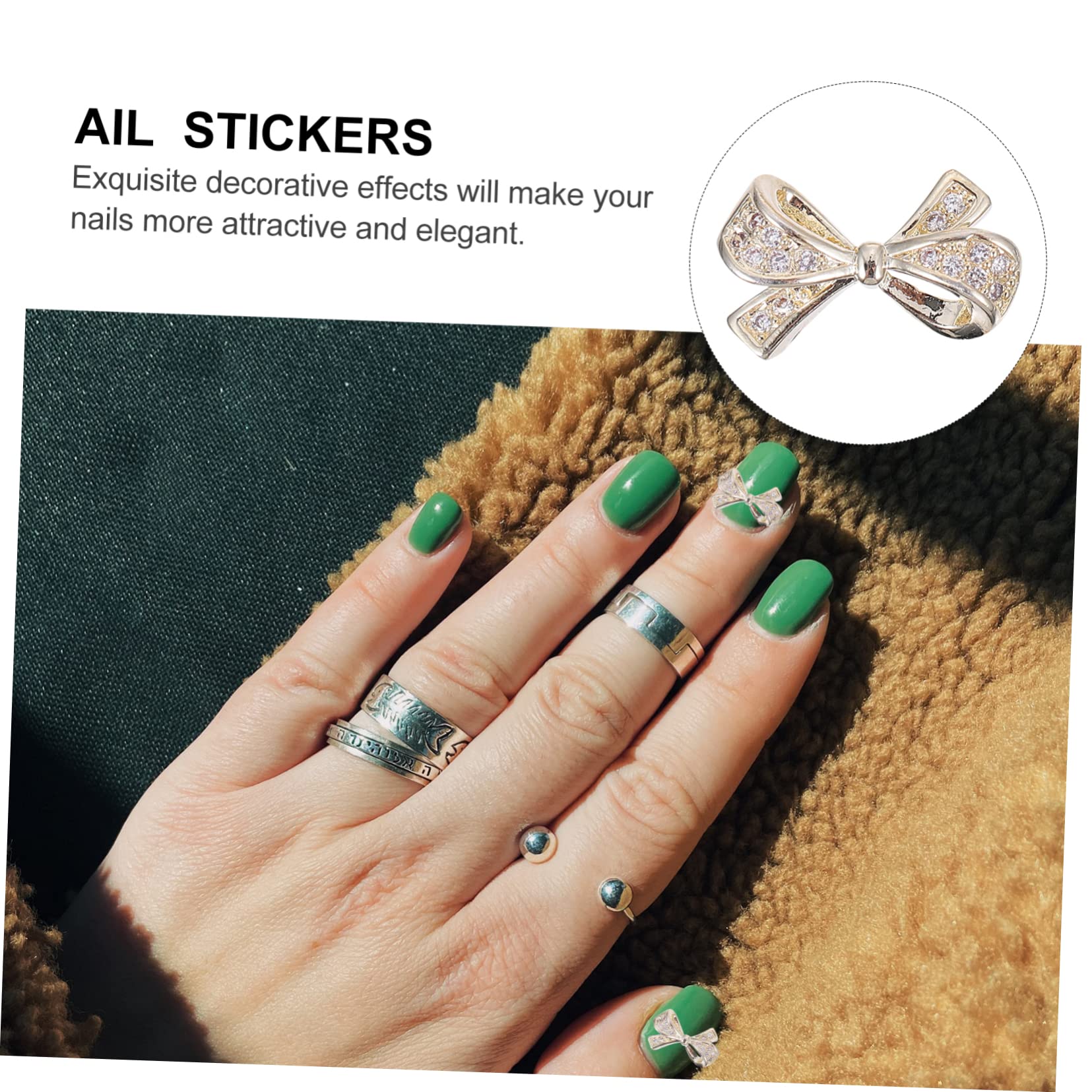 Gogogmee Nail Glitter Sequins Set 5pcs Rhinestones Nail Studs for Women Girls DIY Manicure Decorations Bowknot Charm Random Style