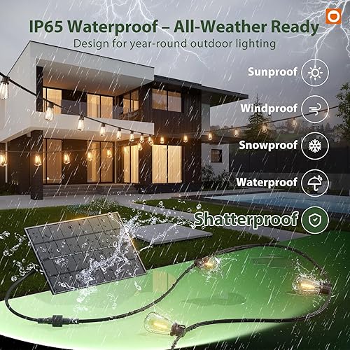 Miniatura 5 de addlon Guirnalda de luces solares de 102 pies (96+6) para exteriores, impermeable, 30+2 bombillas LED inastillables, 3 modos, temporizador de 8