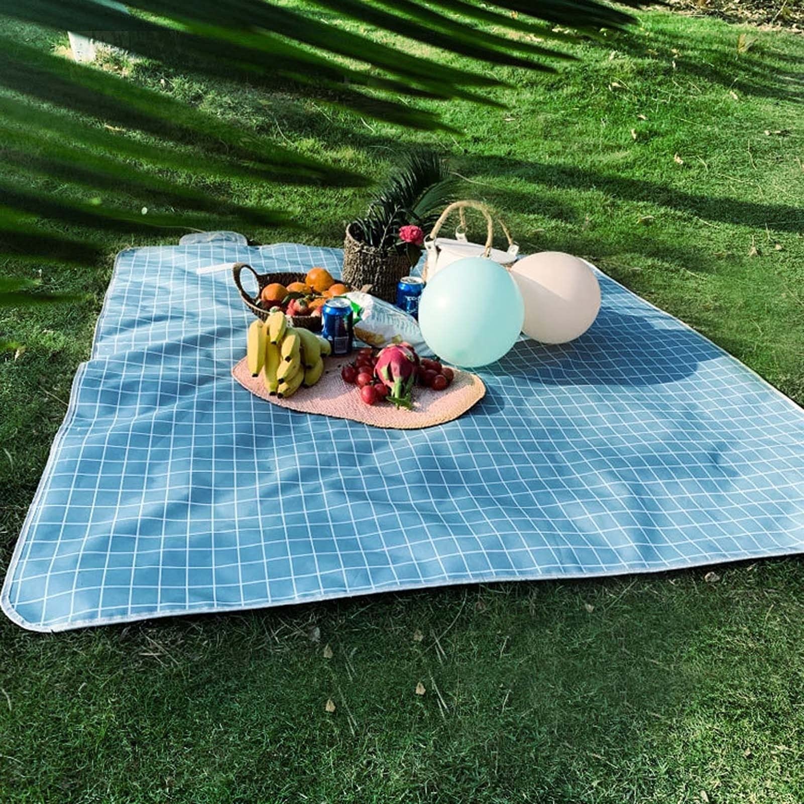 Couverture Pique Niques Imperméable, Portable Tapis Pique Niques, Nappe Picnic Natte de Plage pour Jardin Camping Extérieur (Color : Blue Grid, Size : 150x200cm)