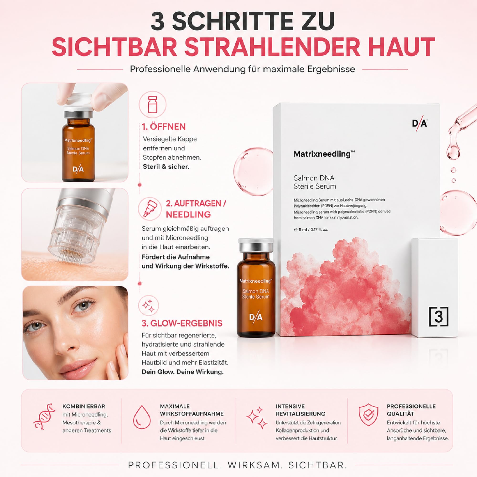 Matrixneedling™ Salmon DNA PDRN Serum – Steriles Microneedling Serum mit Polynukleotiden aus Lachs DNA, Niacinamide & Kollagen Booster – Anti Aging Collagen Peptide Serum