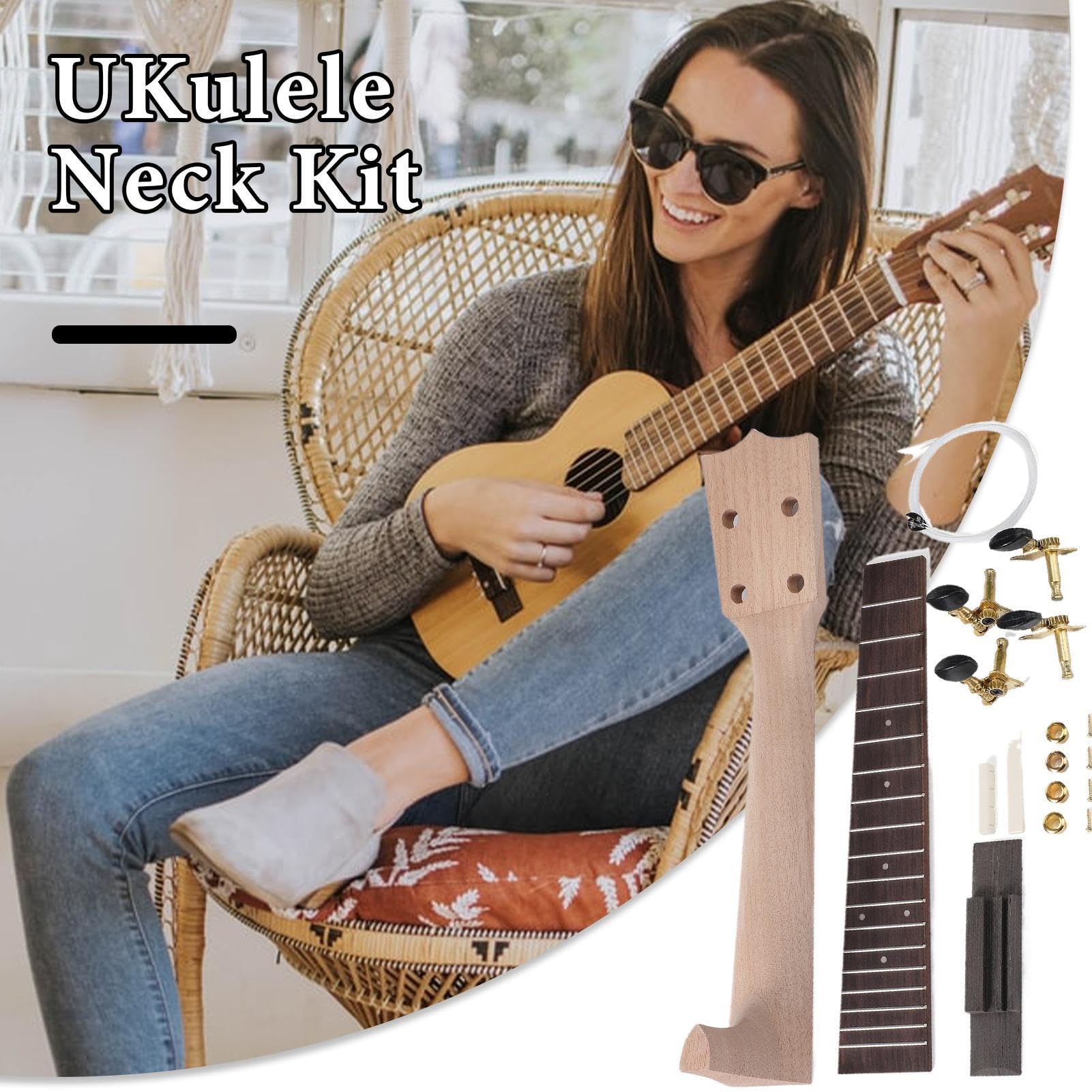 Ukulele-Bausatz, Bauen Sie Ihren eigenen Gitarrenbausatz,Ukulele-Kit mit Installationswerkzeugen und Montageanleitung - -Ukulele-Hals-Installationswerkzeuge zum Bau Ihrer eigenen Ukulele