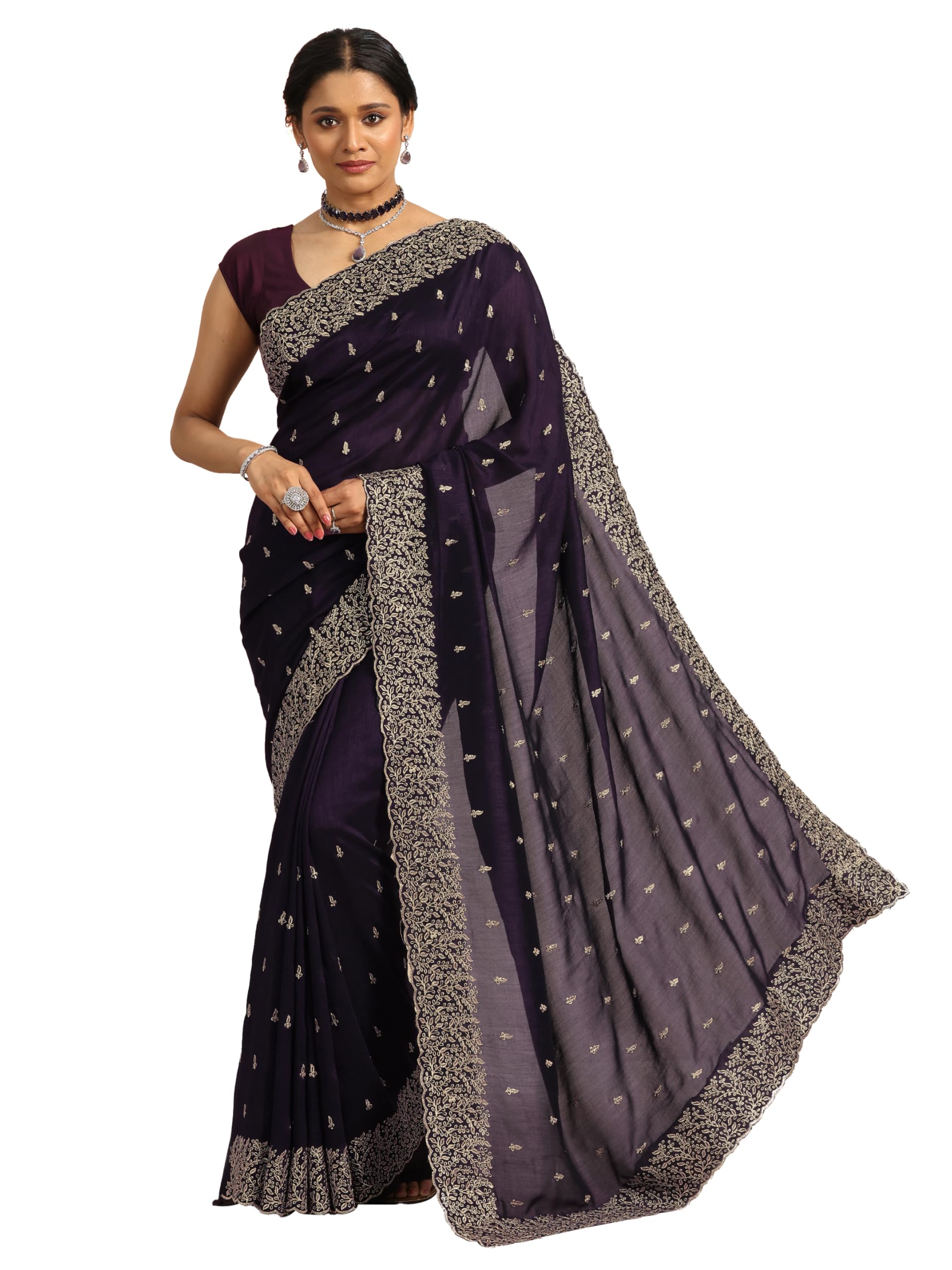 libas Embroidered Silk Blend Saree for Women With Unstitched Blouse Piece | Traditional Saree for Festive & Wedding-picture-34