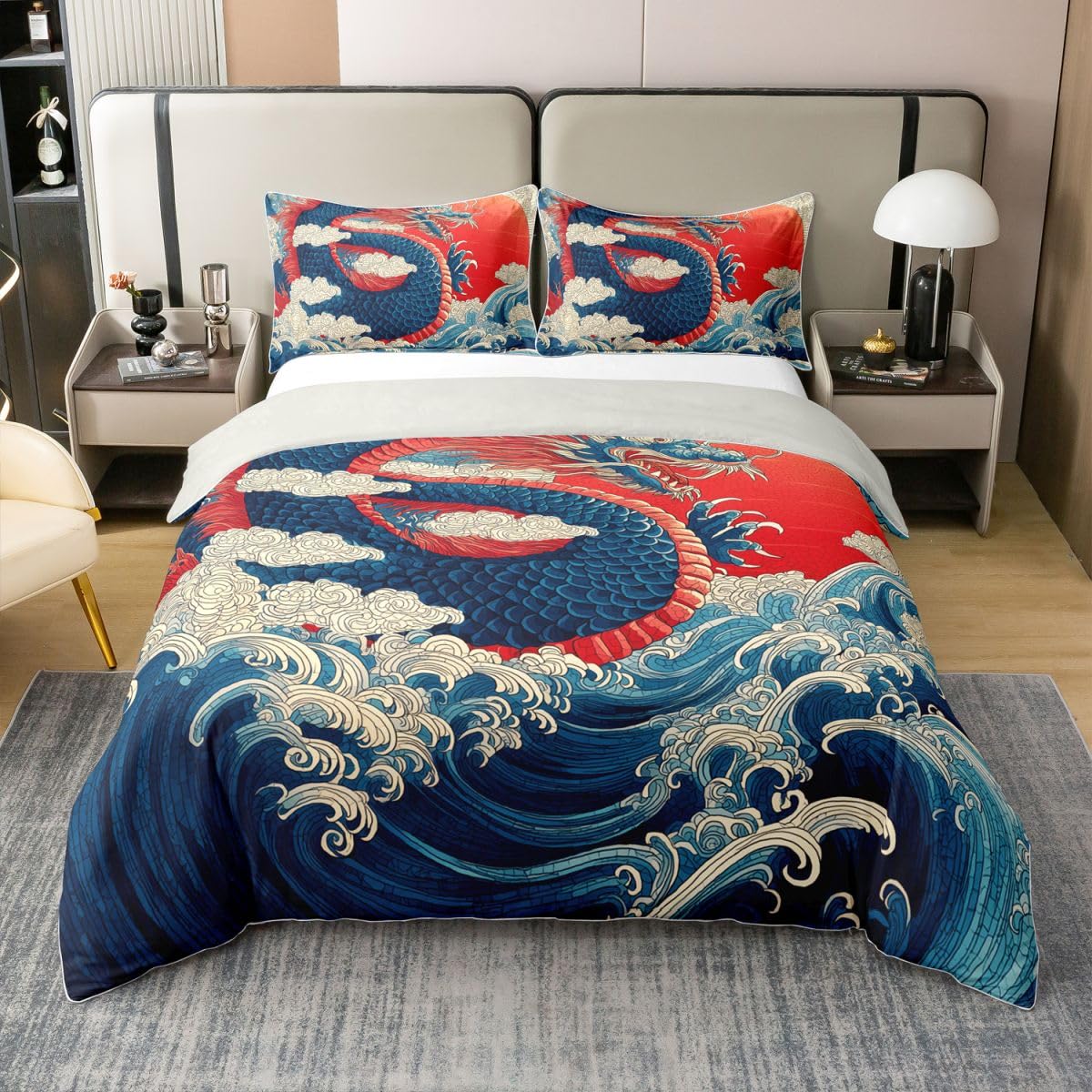 Housse de couette rétro 100% coton pour garçon de style japonais vagues M