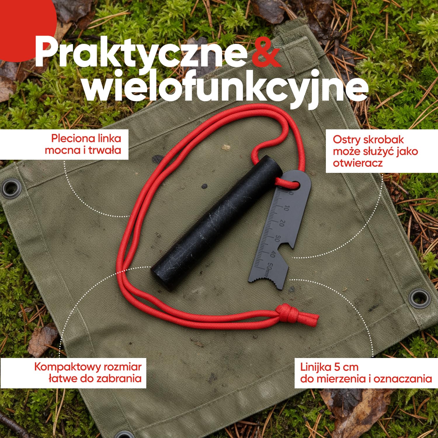 EVOCAMP Krzesiwo do użytku na zewnątrz, zestaw krzesiwa XXL, torba z pętlą Molle i paracord, krzesiwo kompaktowe: długość 12,7 cm, krzesiwo, wyposażenie survivalowe na kemping, bushcraft