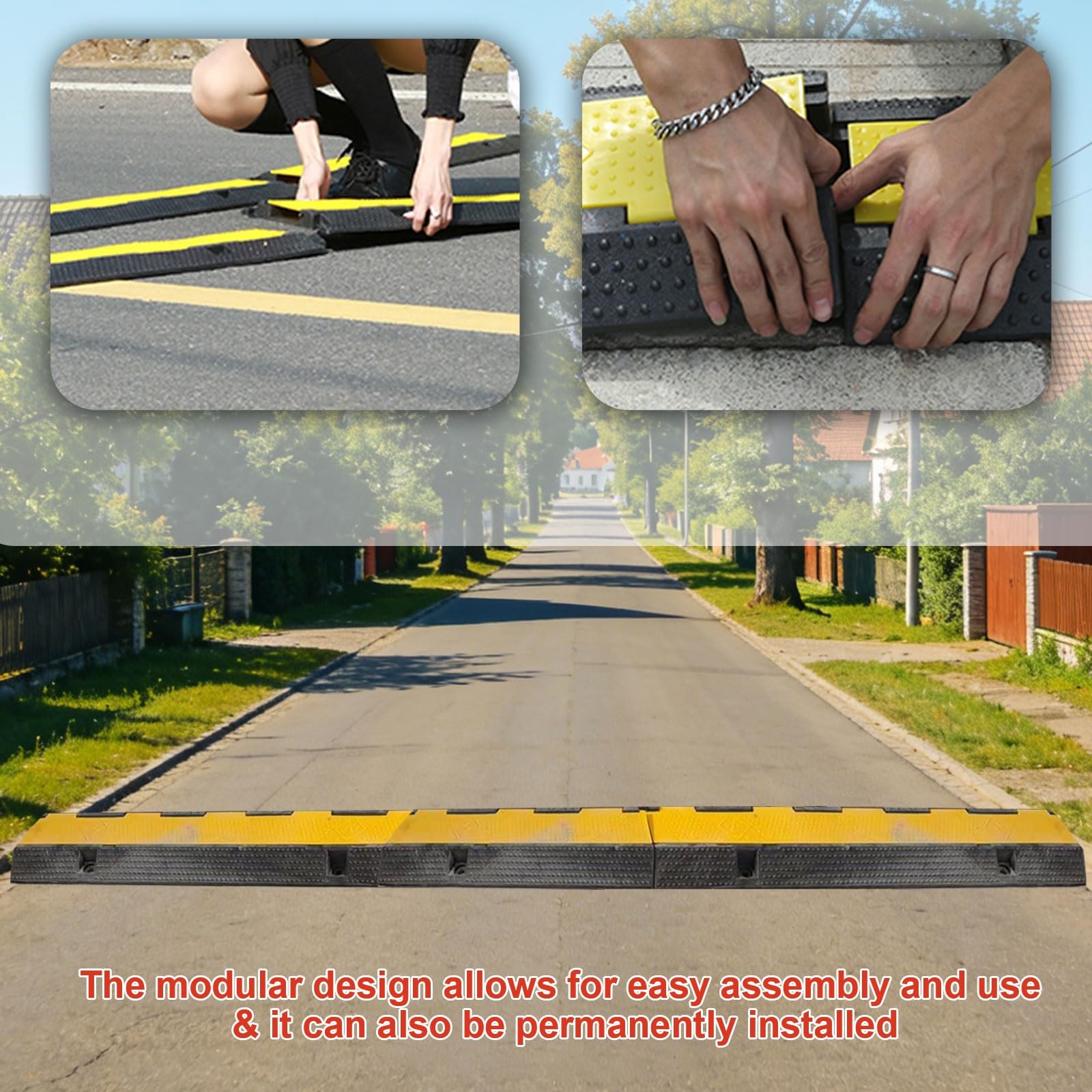 Alta Visibilidad Pasacables Suelo, Modular Pasacables, Doble Canal Cubre Cables Suelo, para Protección de Cables en Escuelas y Escenarios